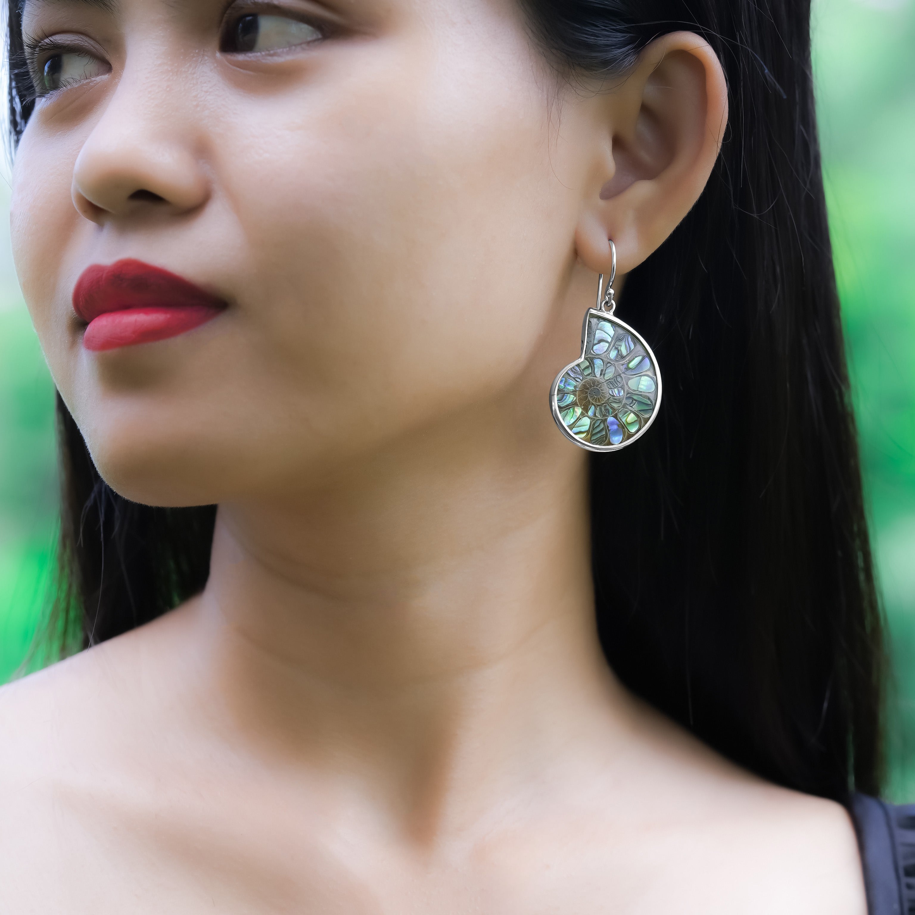 Starborn Ammonite with Abalone Shell Inlay Earrings in Sterling Silver