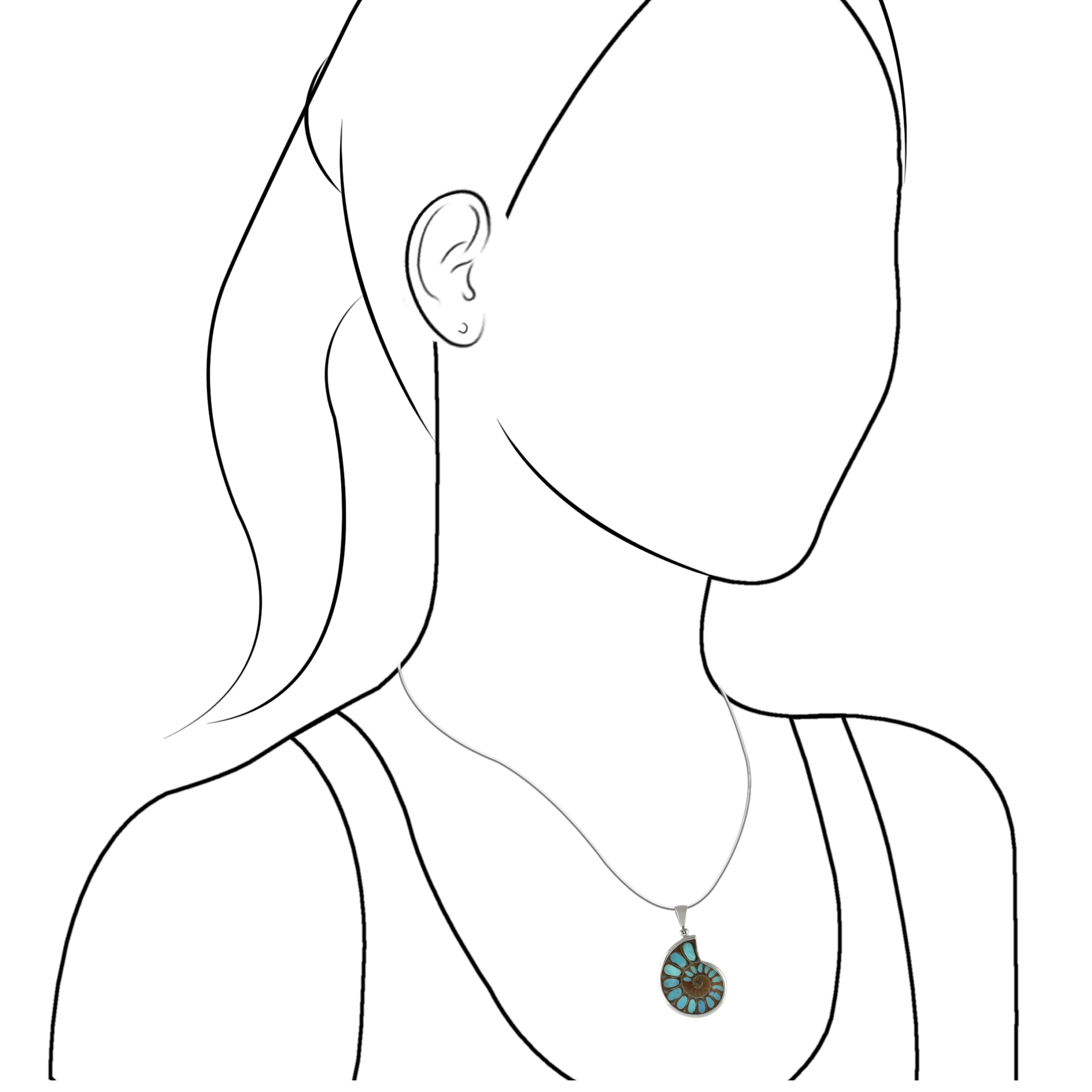 Starborn Ammonite with Turquoise Inlay Pendant in Sterling Silver