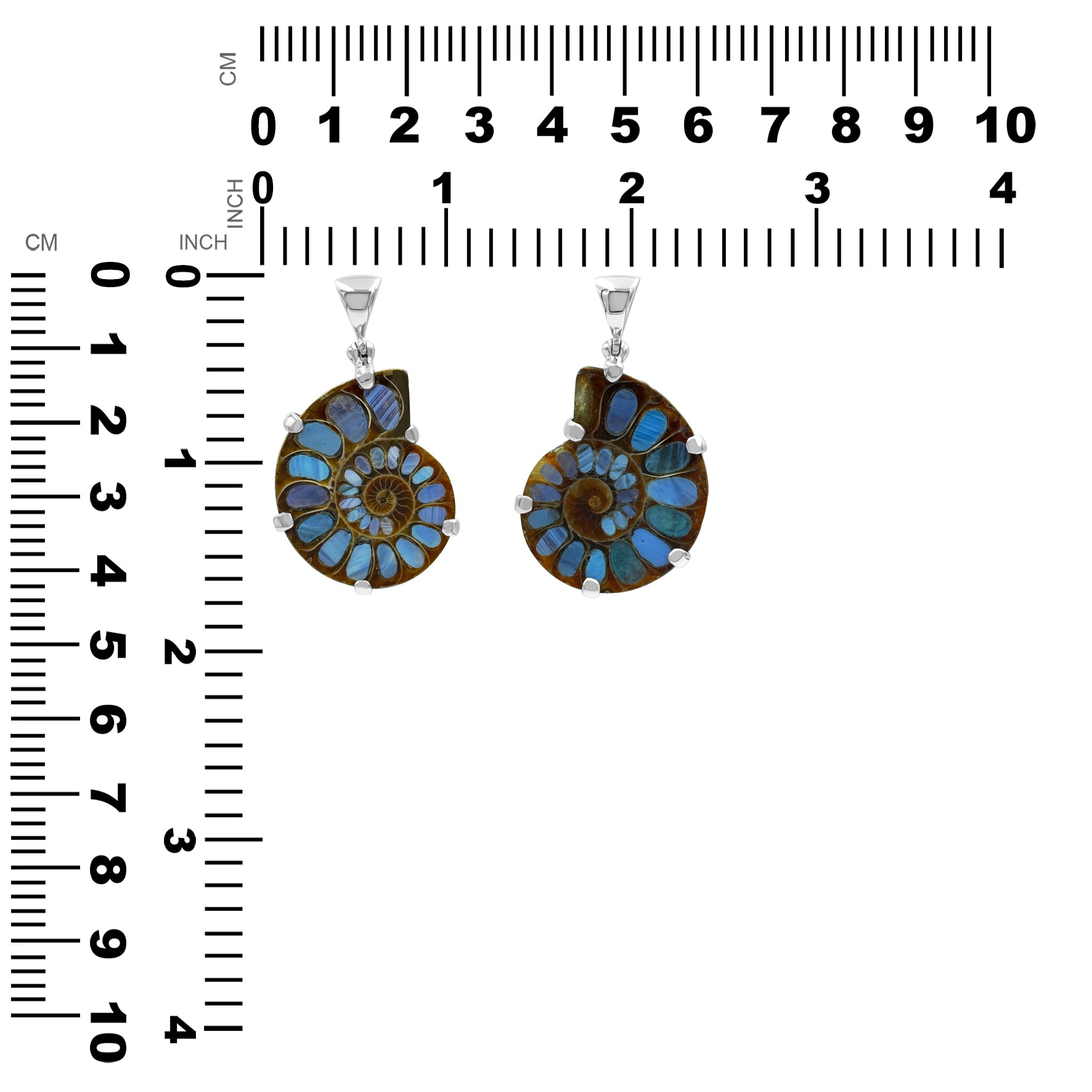 Starborn Ammonite with Swedish Medieval Ore Glass Inlay Bezel Style Pendant in Sterling Silver