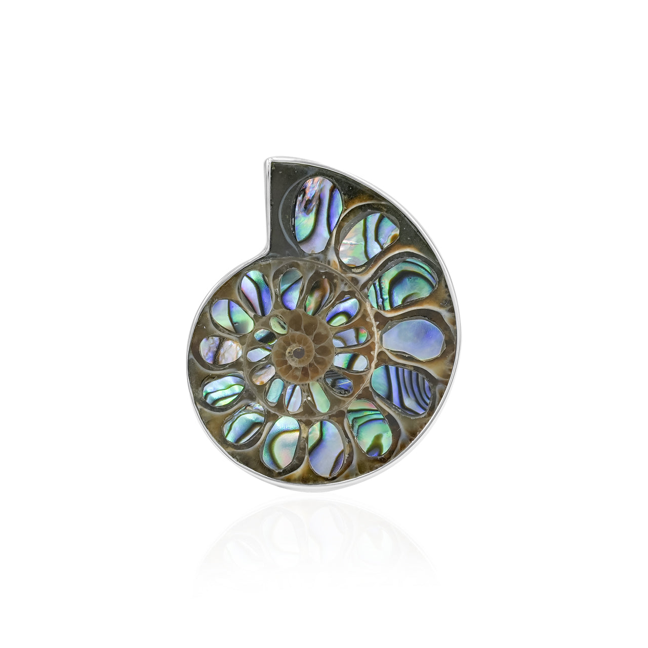 Starborn Ammonite with Abalone Shell Inlay Ring in Sterling Silver