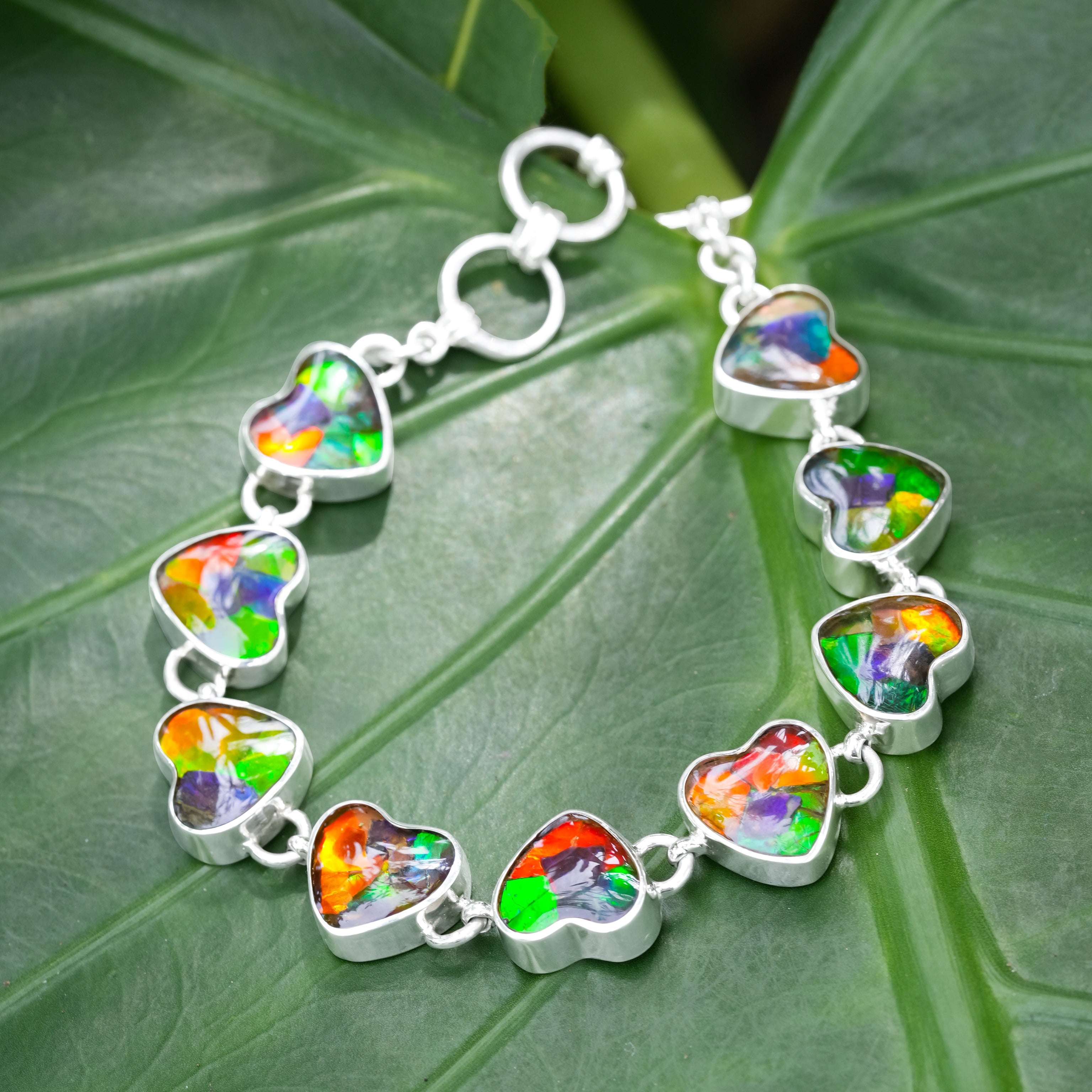 Starborn Ammolite Heart Bracelet in Sterling Silver