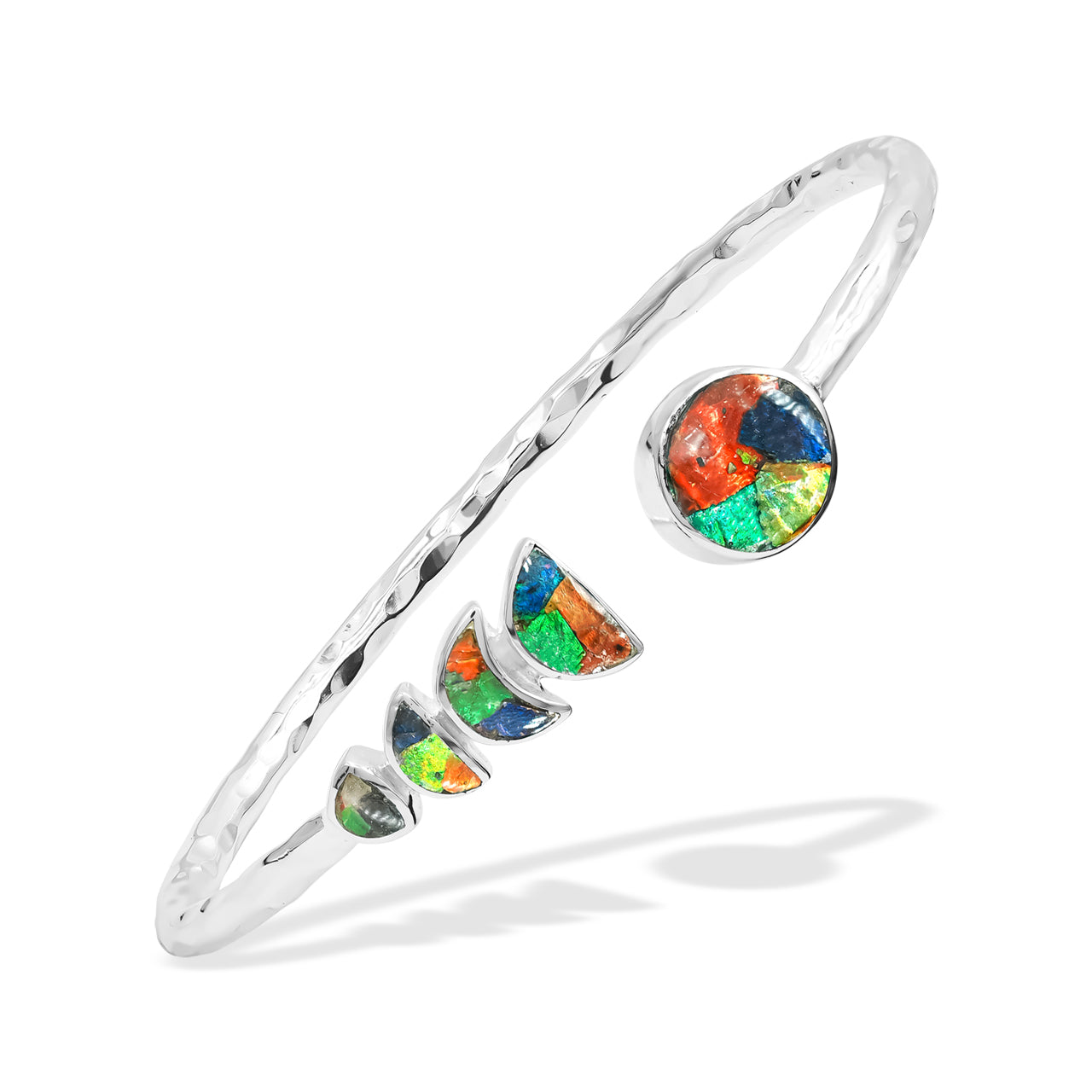 Brazalete abierto Starborn con diseño de piedras preciosas en fase lunar en plata de ley