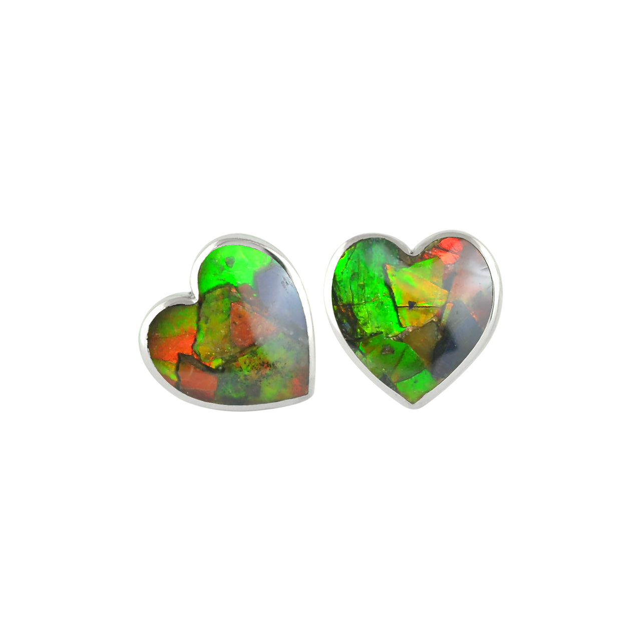 Starborn Heart Ammolite Post Style Earrings in Sterling Silver
