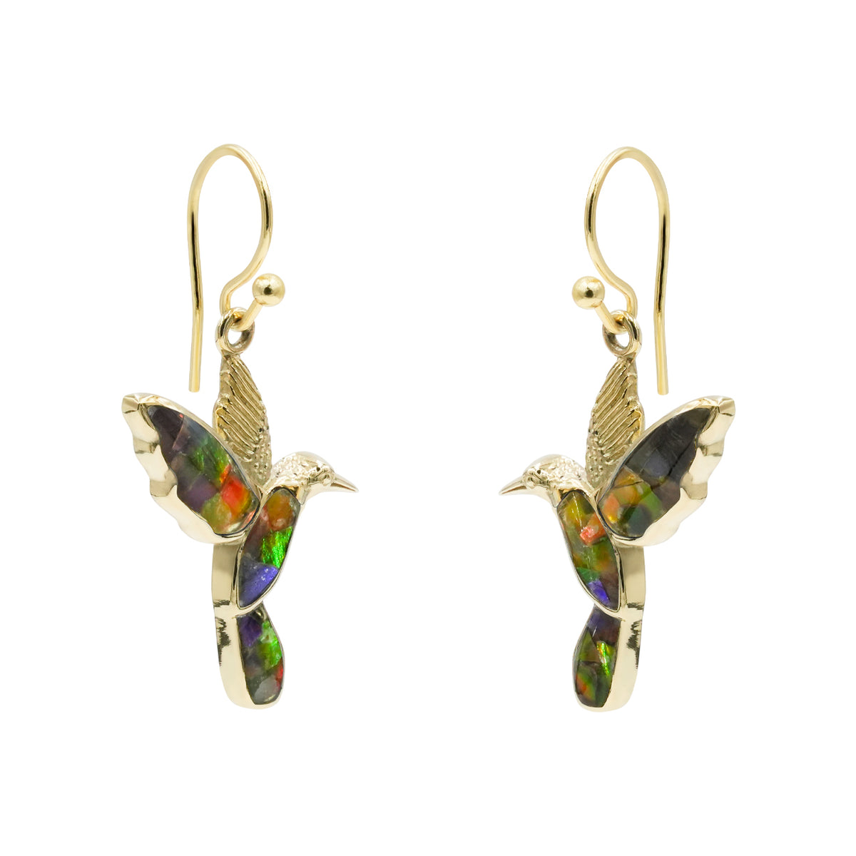 Starborn Ammolite Hummingbird Earrings in Sterling Silver