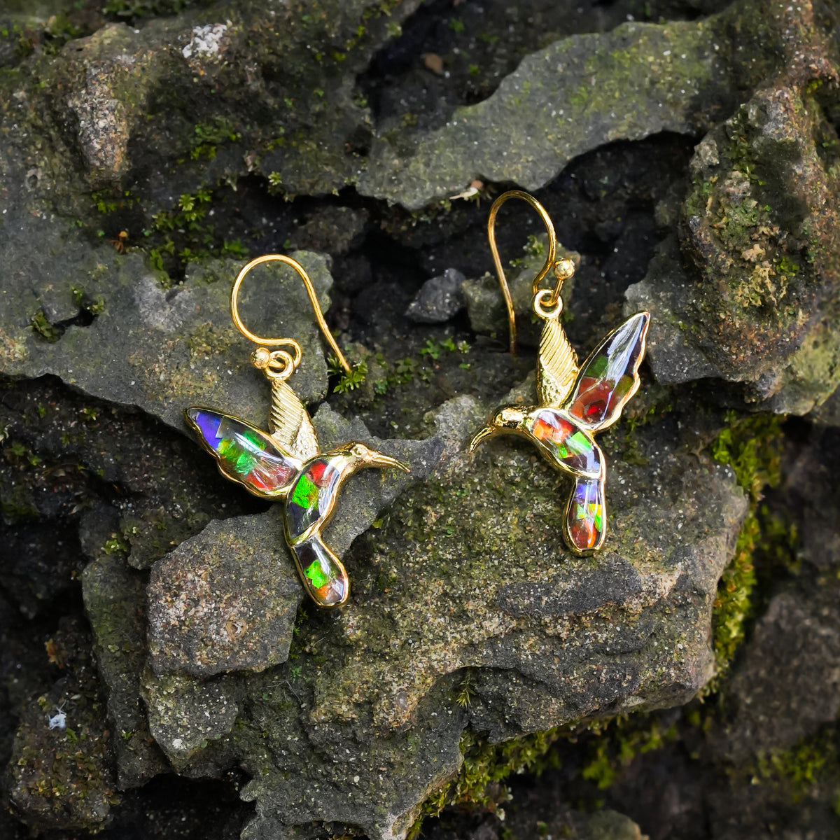 Starborn Ammolite Hummingbird Earrings in Sterling Silver