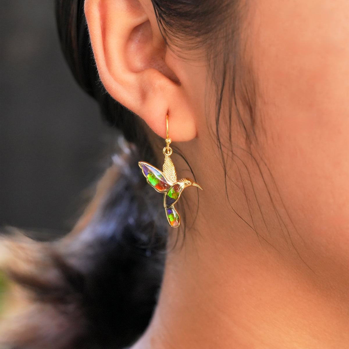 Starborn Ammolite Hummingbird Earrings in Sterling Silver