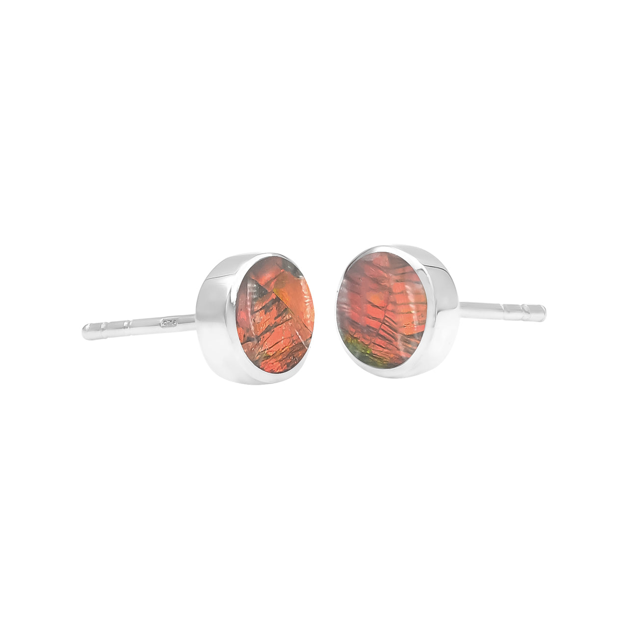 Aretes tipo microposte de 6 mm con amolita de Starborn en plata de ley