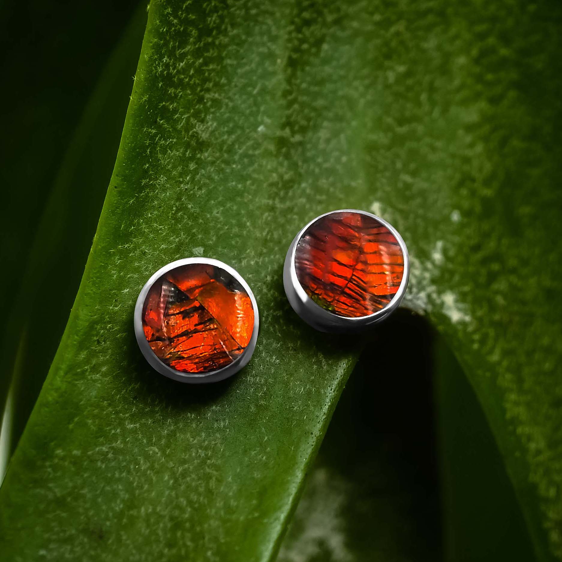 Aretes tipo microposte de 6 mm con amolita de Starborn en plata de ley