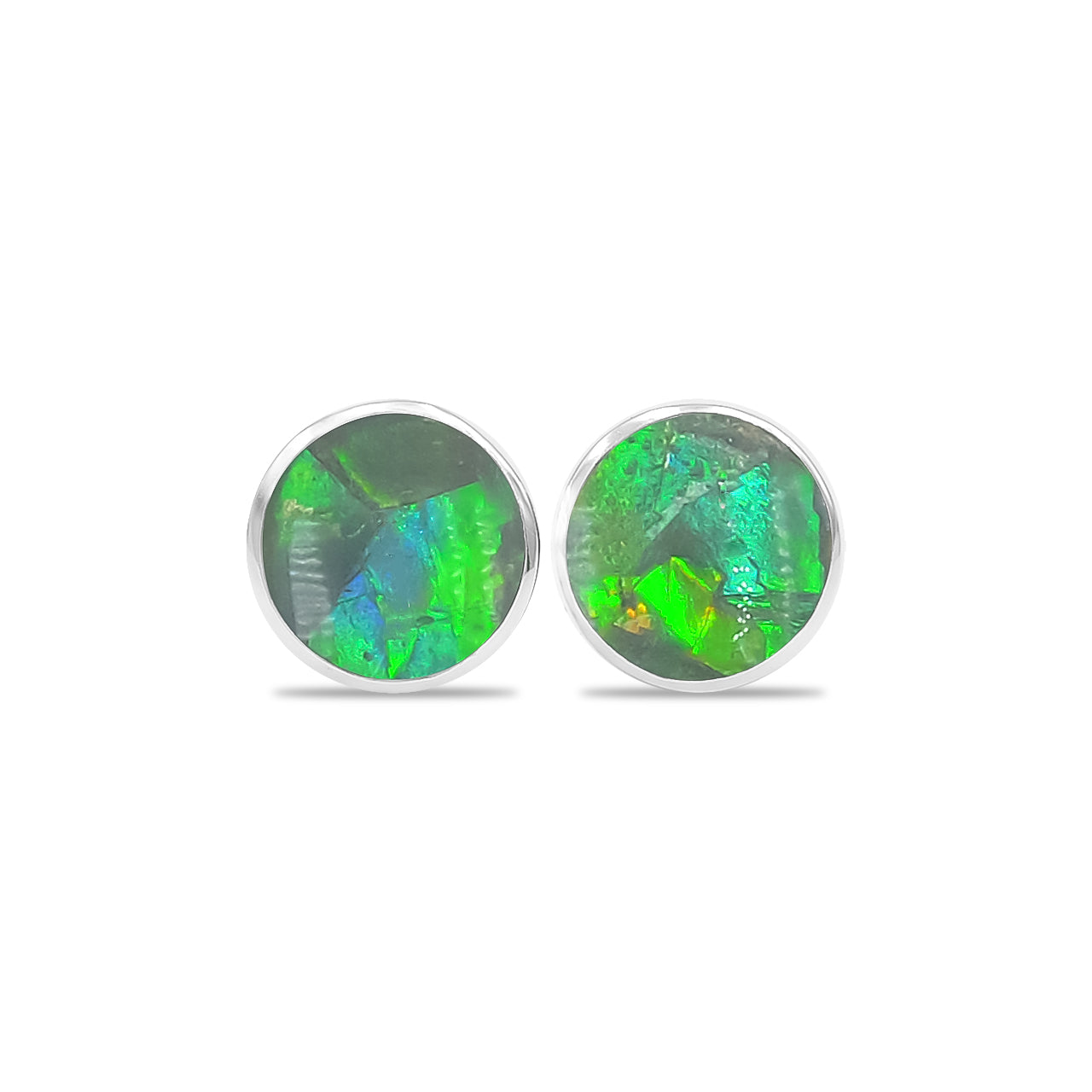 Aretes tipo microposte de 6 mm con amolita de Starborn en plata de ley