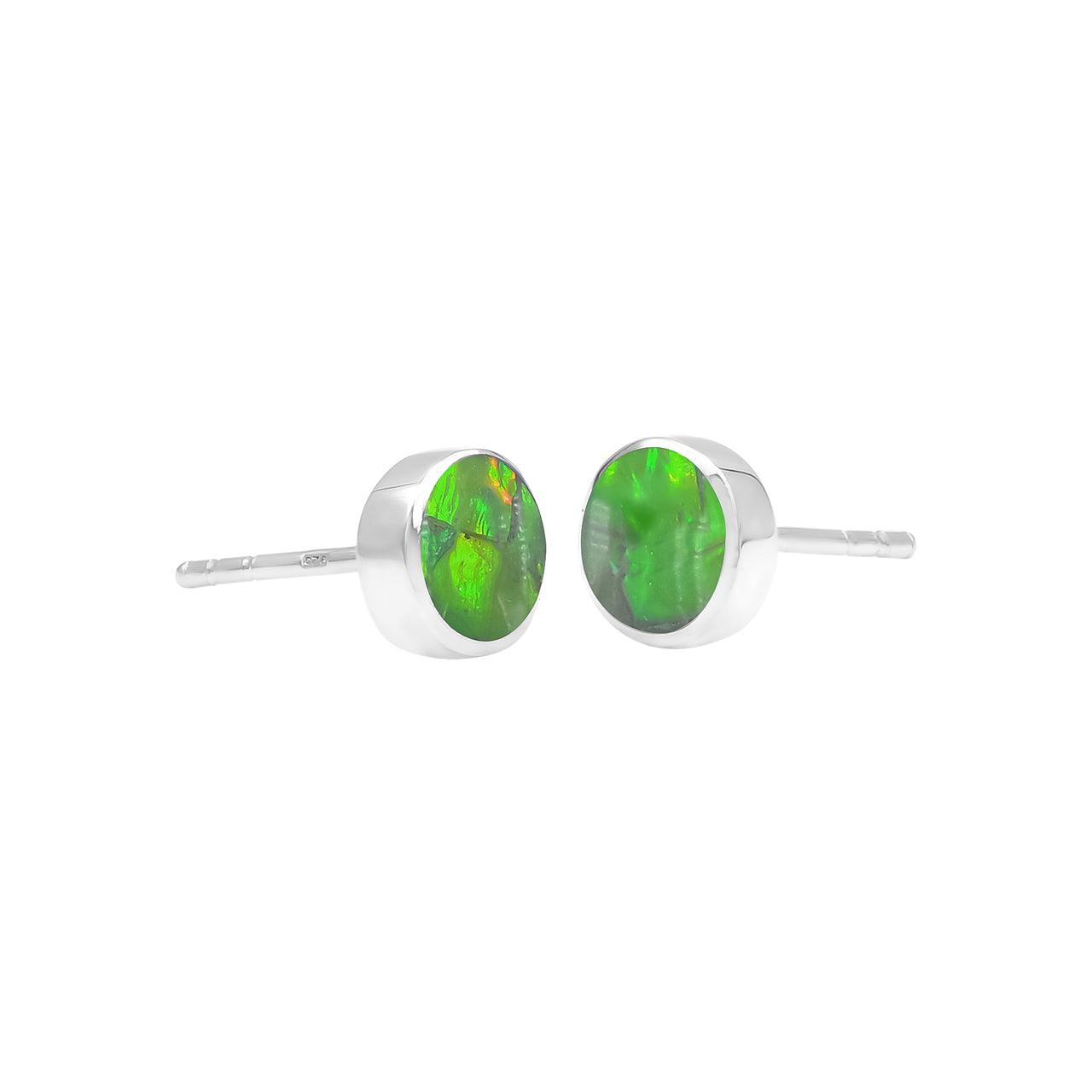 Aretes tipo microposte de 6 mm con amolita de Starborn en plata de ley