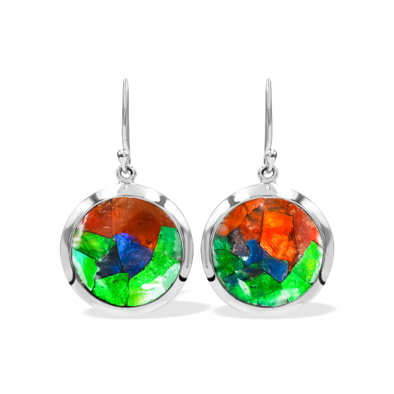 Starborn Round 15mm Ammolite Medallion Style Earring in Sterling Silver - Small