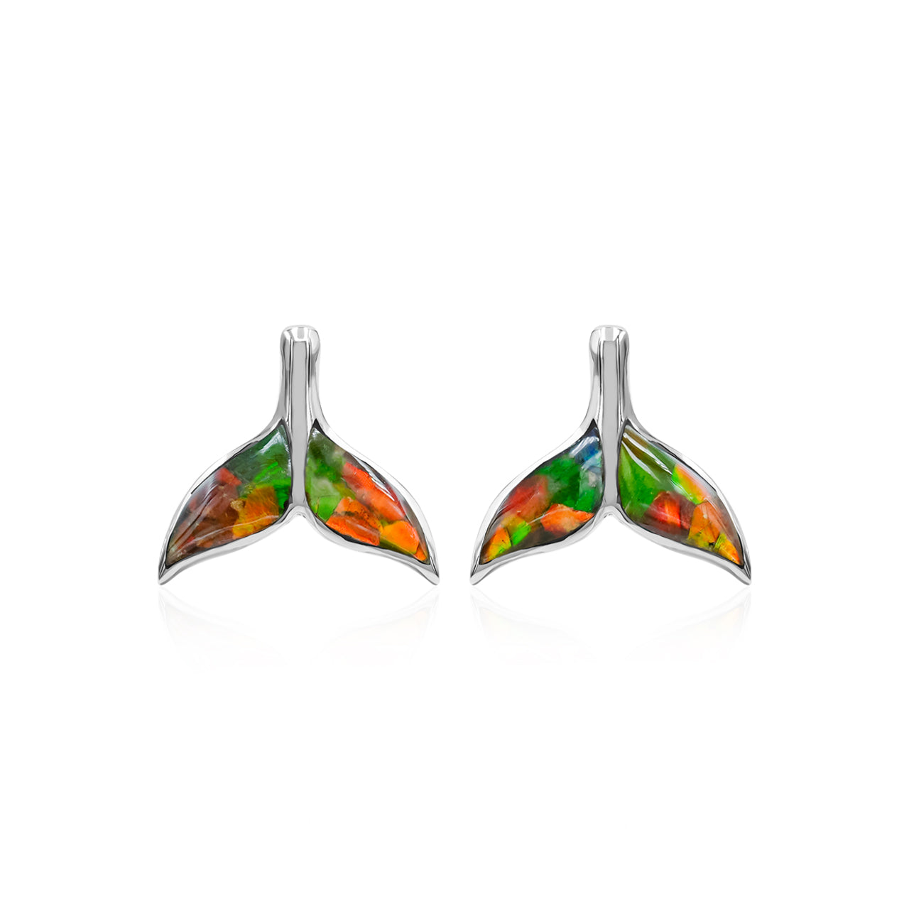 Starborn Whale Tail Gemstone Inlay Post Earrings in Sterling Silver - Extra Small