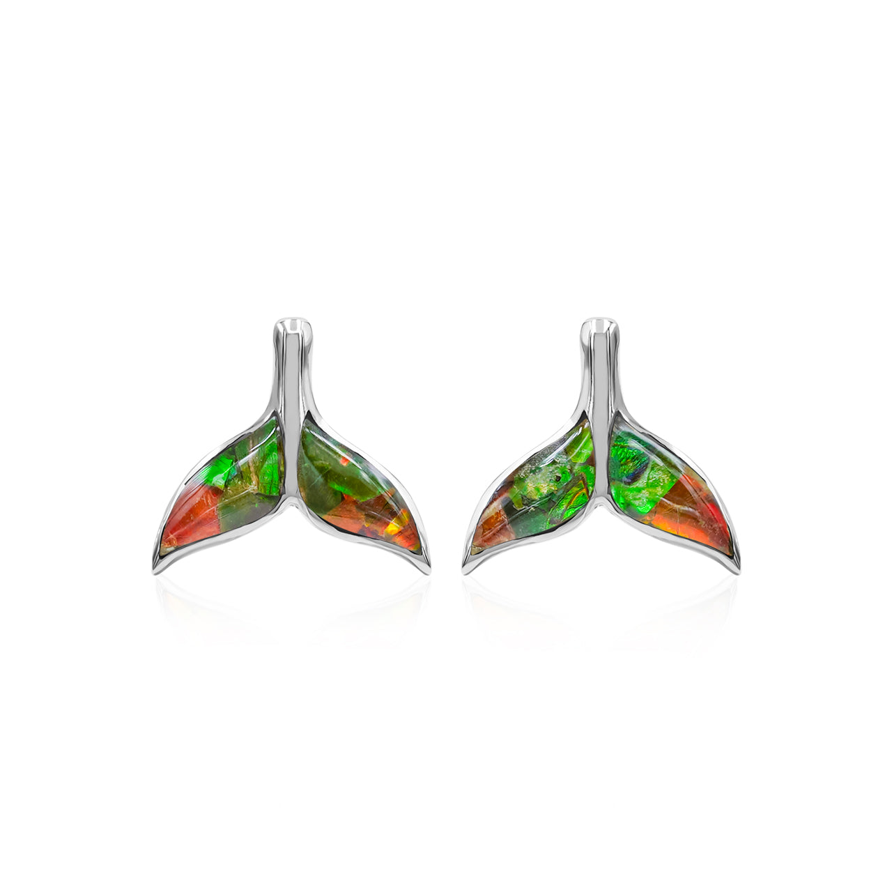 Starborn Whale Tail Gemstone Inlay Post Earrings in Sterling Silver - Extra Small