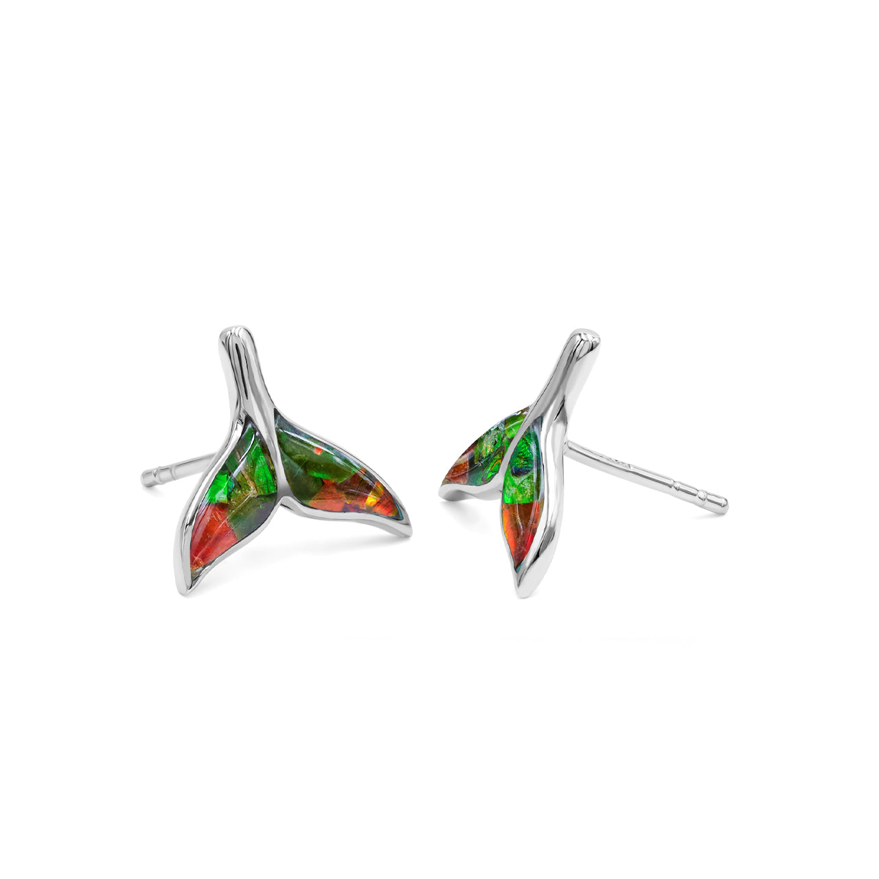Starborn Whale Tail Gemstone Inlay Post Earrings in Sterling Silver - Extra Small