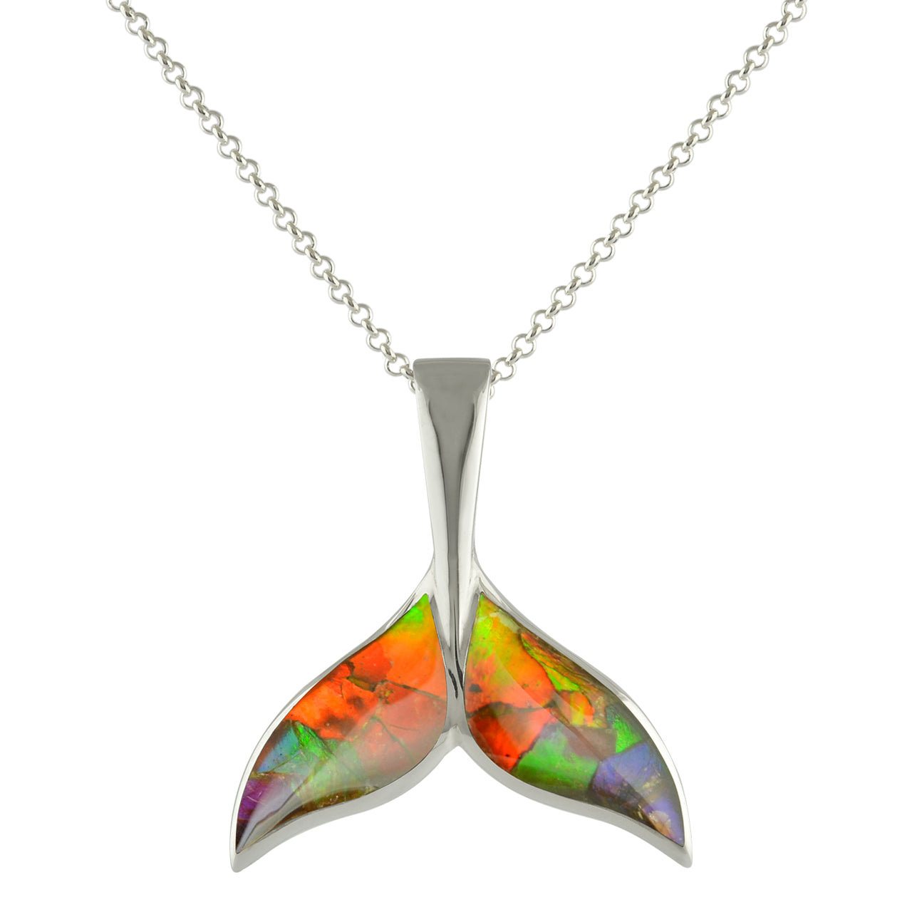Starborn Ammolite Sterling Silver Whale Tail Pendant
