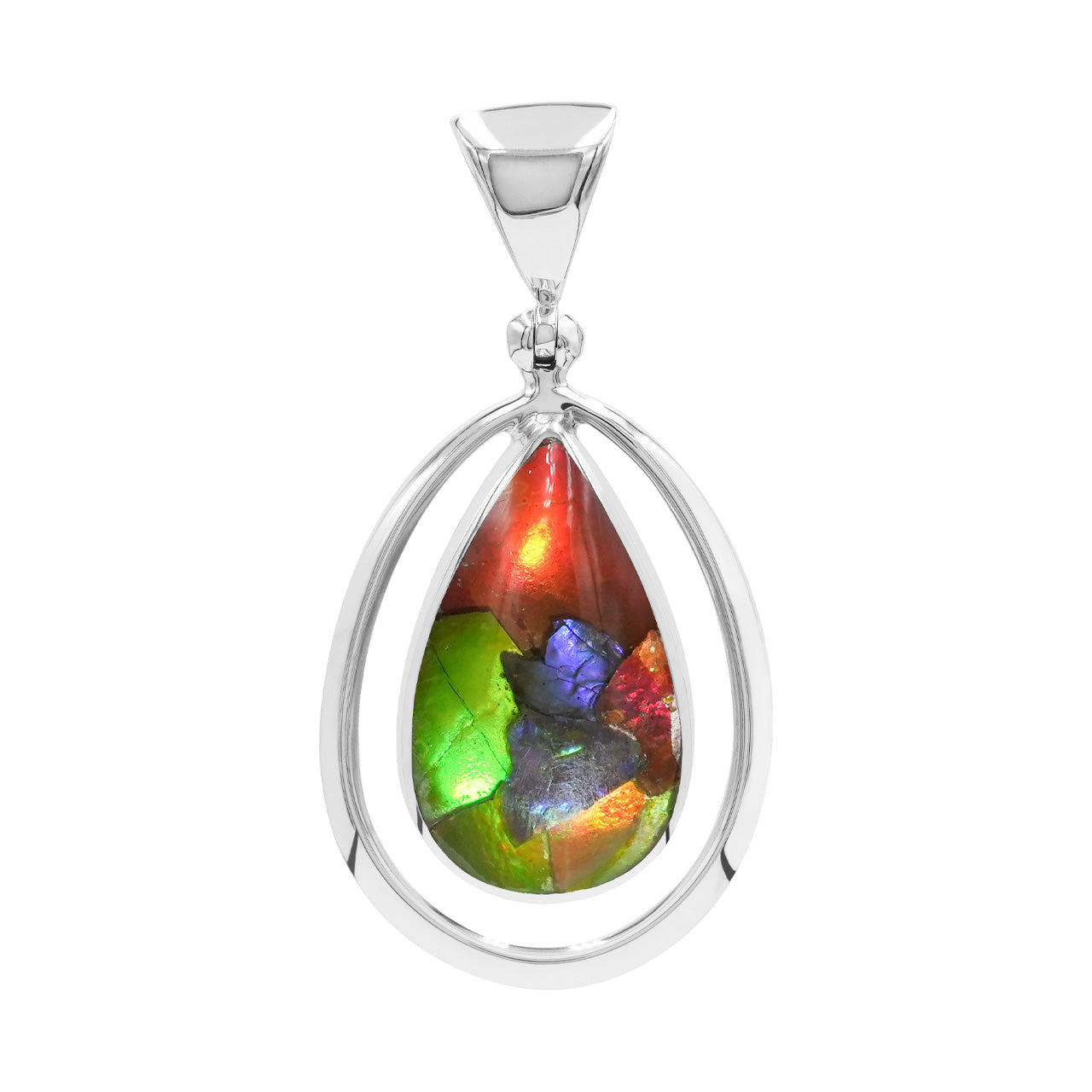 Starborn Ammolite Birnenanhänger mit Rahmen in Sterling Silber