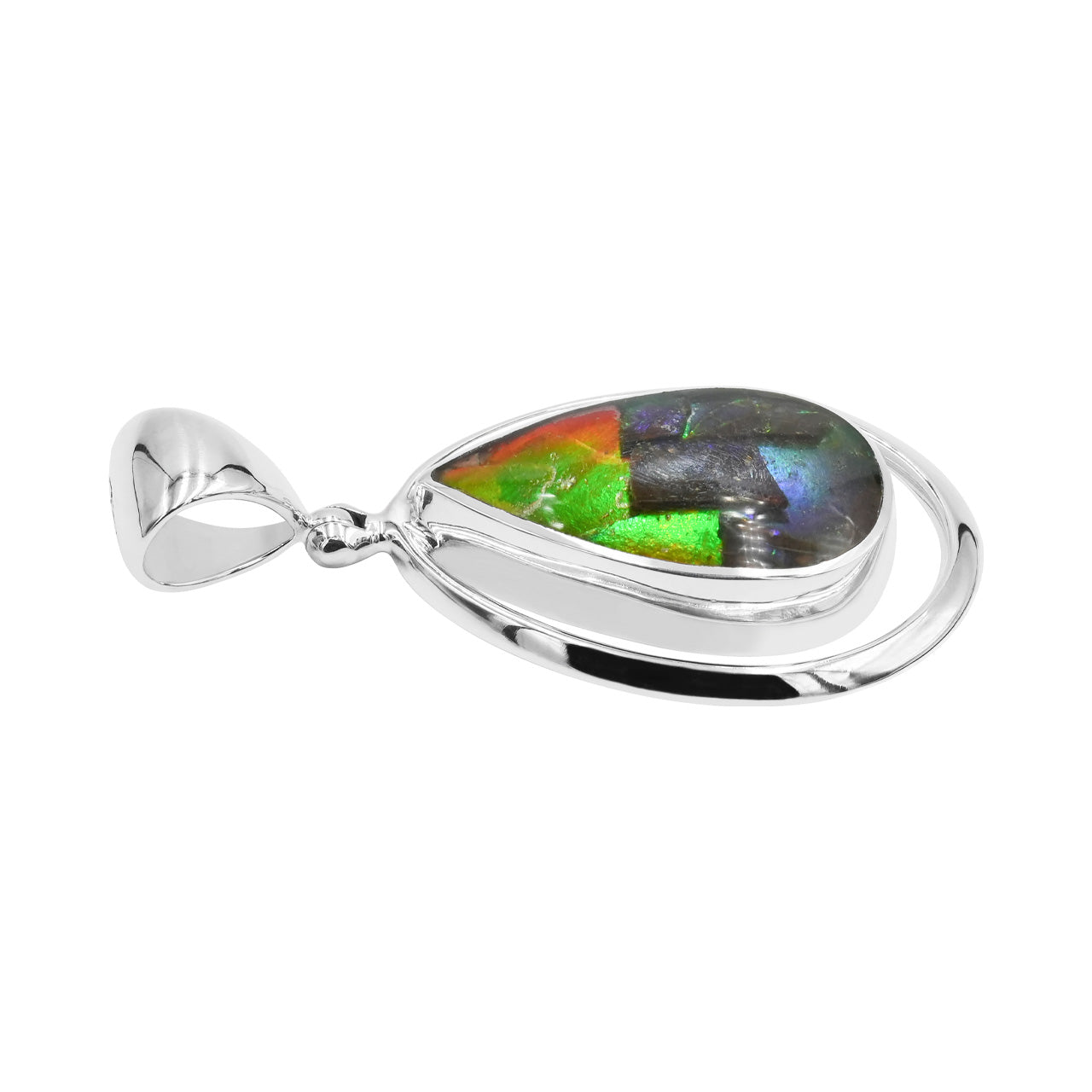 Starborn Ammolite Birnenanhänger mit Rahmen in Sterling Silber
