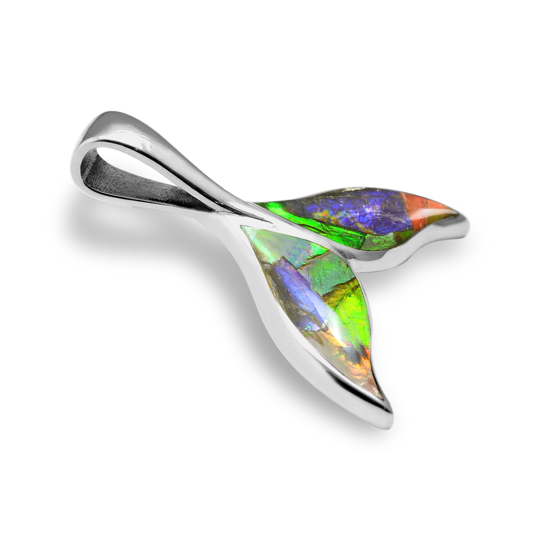 Starborn Ammolite Sterling Silver Whale Tail Pendant