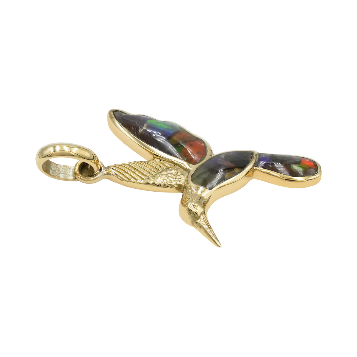 Starborn Ammolite and Sterling Silver Hummingbird Pendant