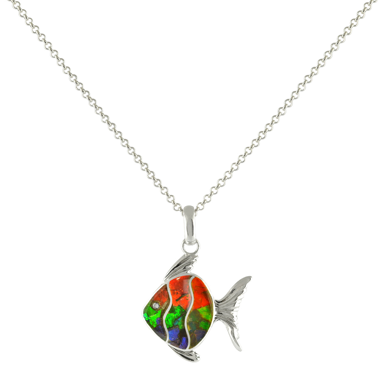 Starborn Ammolite Inlay Fish Pendant in Sterling Silver