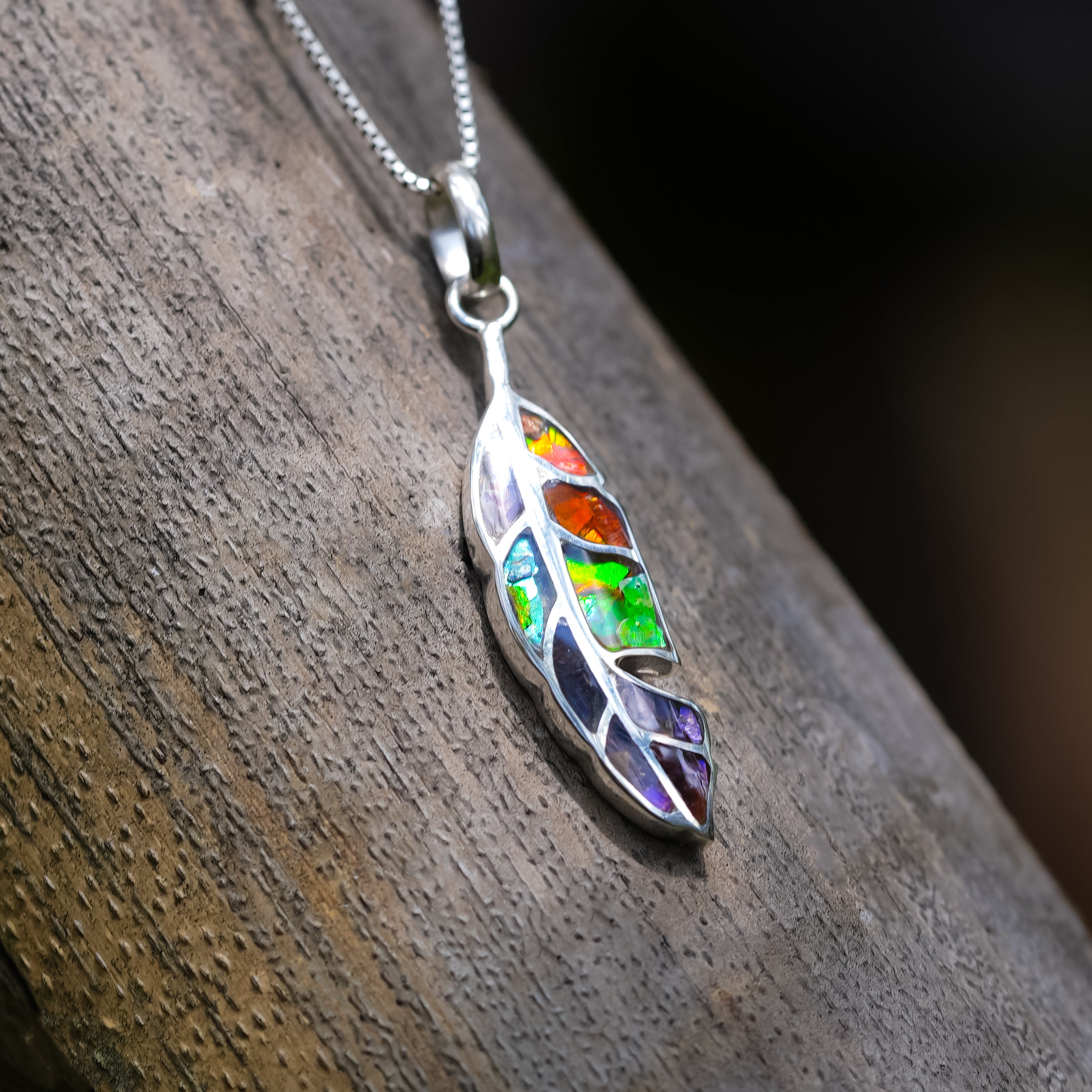 Starborn Feather Pendant with Beautiful Gemstones in Sterling Silver