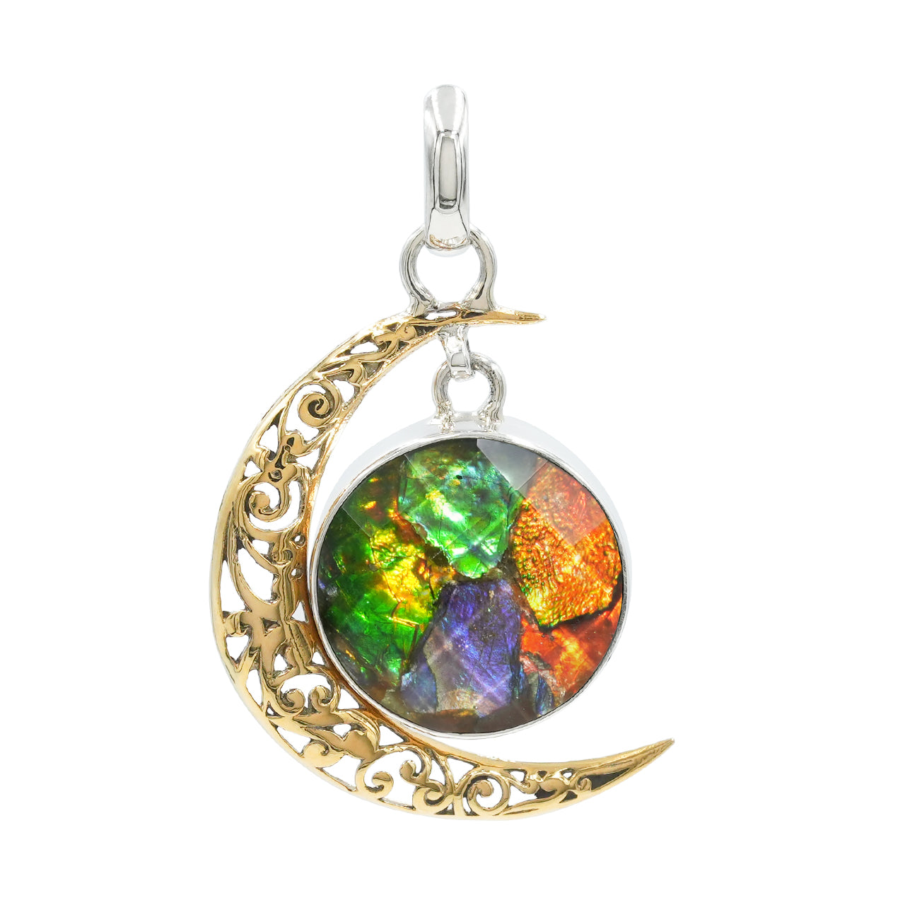 Starborn Facettiertes Ammolit-Doublet mit Halbmond-Akzent-Anhänger aus Sterlingsilber 