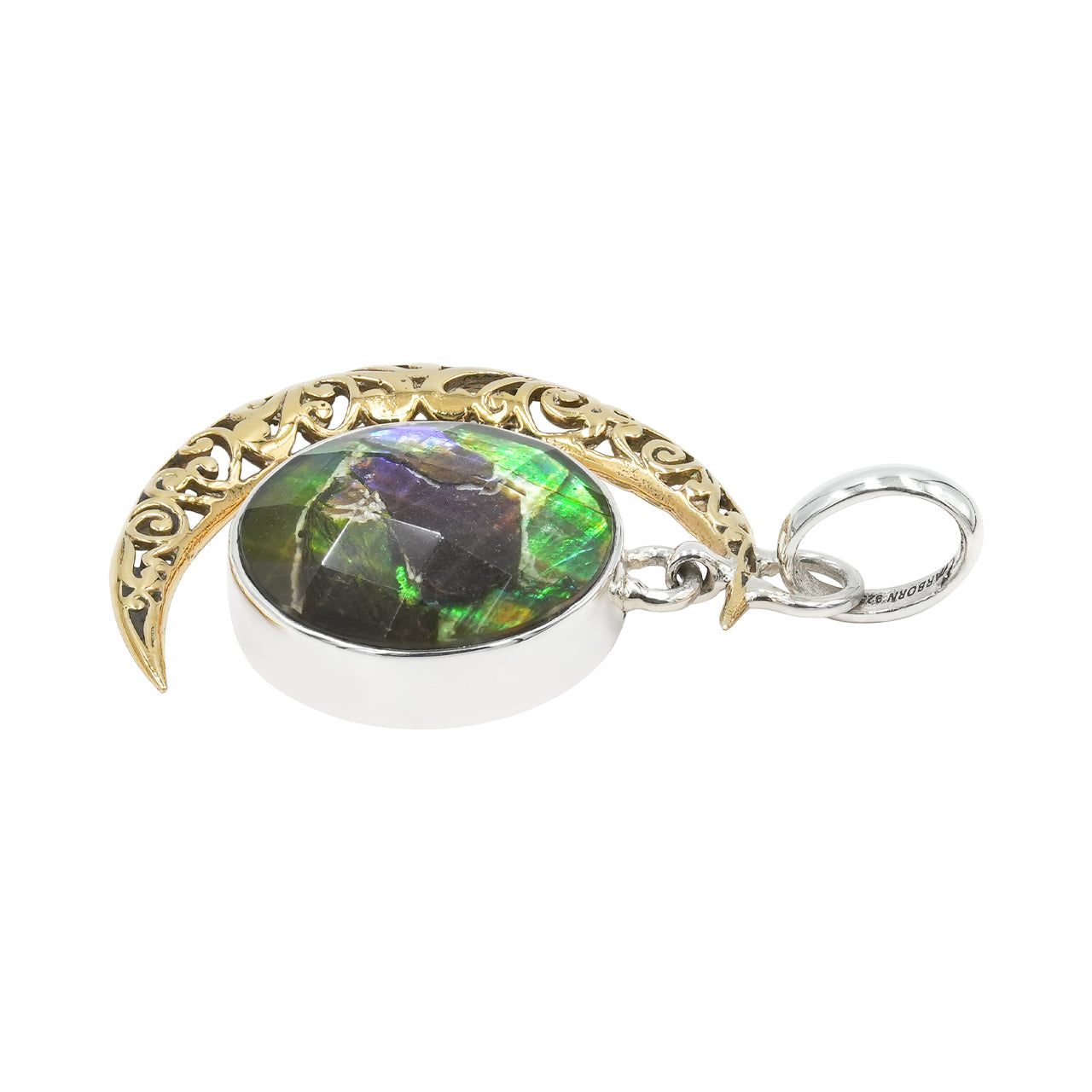 Starborn Facettiertes Ammolit-Doublet mit Halbmond-Akzent-Anhänger aus Sterlingsilber 