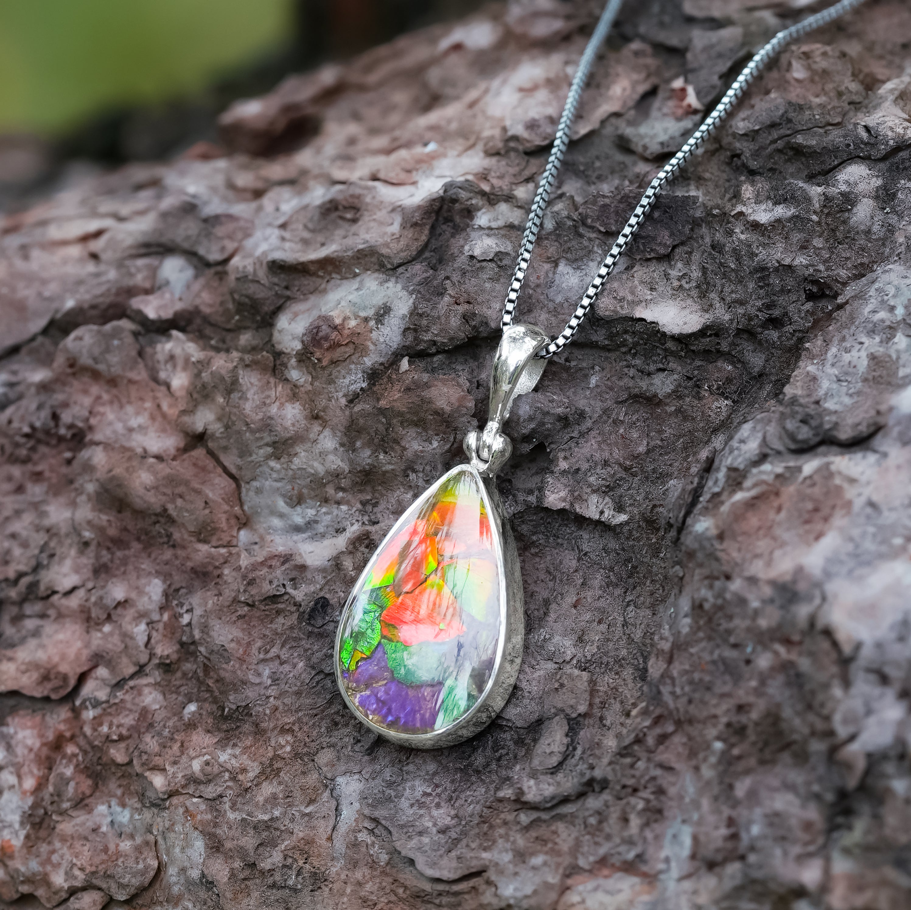 Starborn Ammolite Pear Shaped Pendant in Sterling Silver