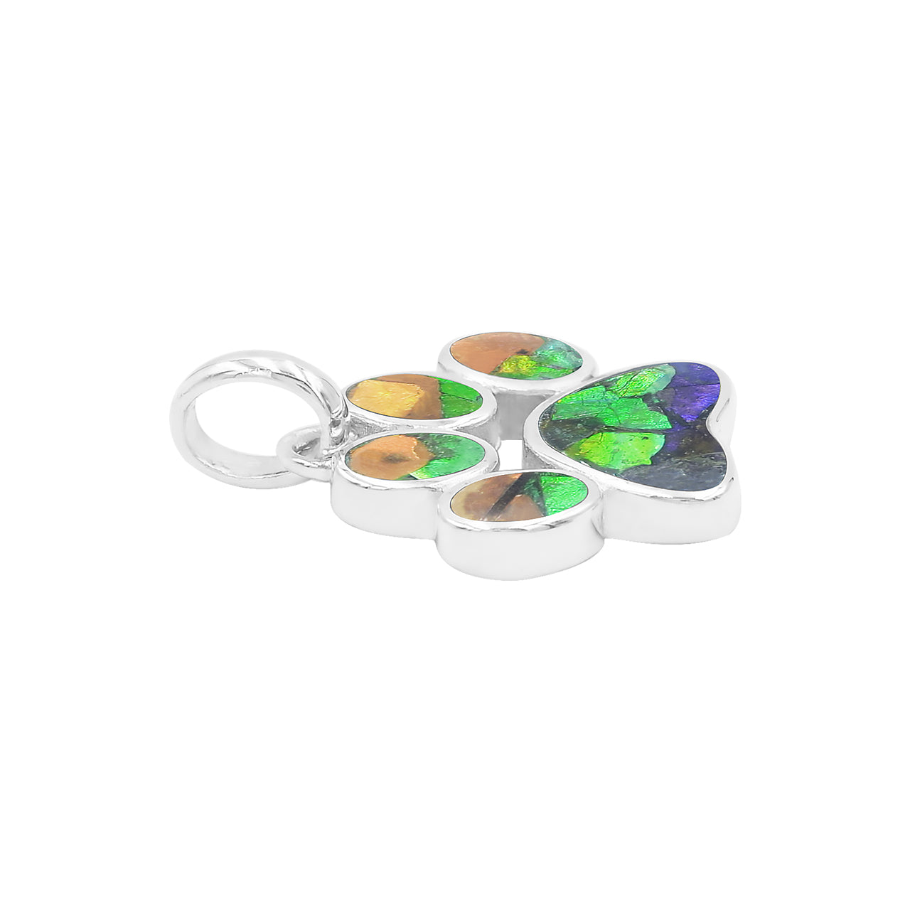 Starborn Gemstone Inlay Paw Print Pendant in Sterling Silver