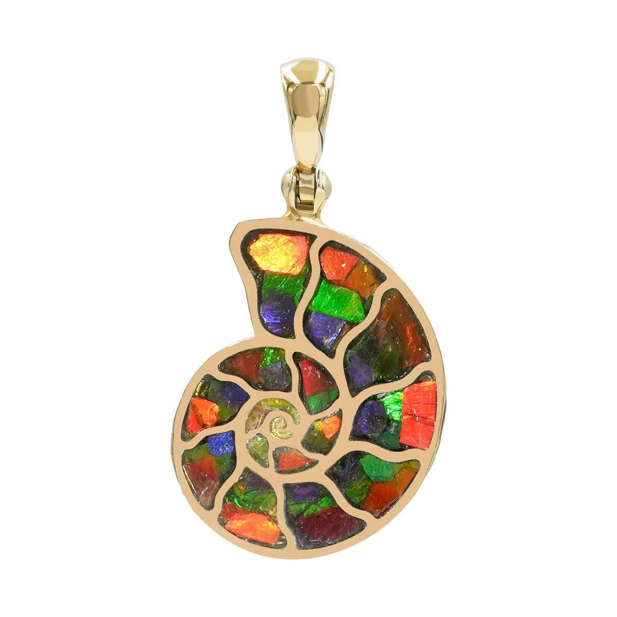 Starborn Ammolite Nautilus-Intarsien-Anhänger in Sterlingsilber – Klein