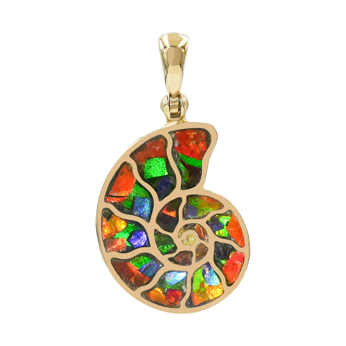 Starborn Ammolite Nautilus-Intarsien-Anhänger in Sterlingsilber – Klein