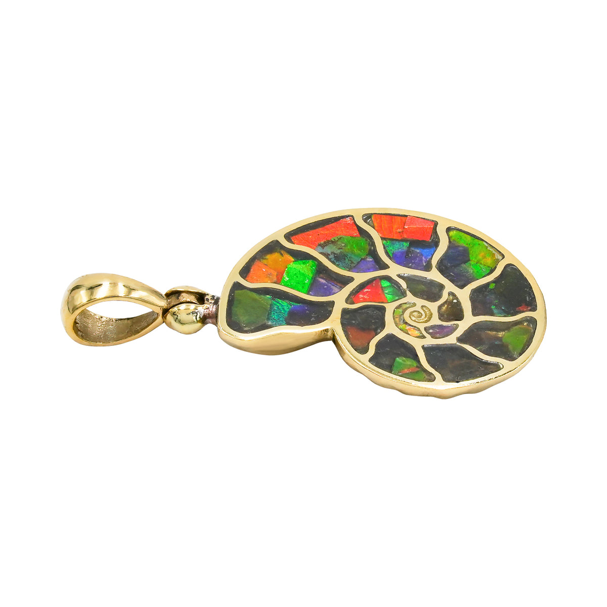Starborn Ammolite Nautilus-Intarsien-Anhänger in Sterlingsilber – Klein