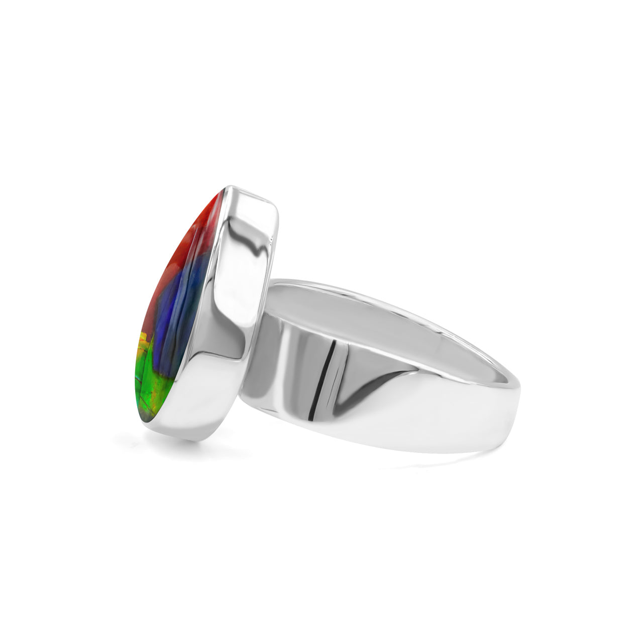 Starborn Ammolite Pear Cabochon Ring in Sterling Silver