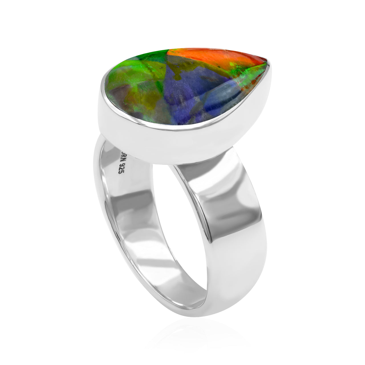 Starborn Ammolite Pear Cabochon Ring in Sterling Silver
