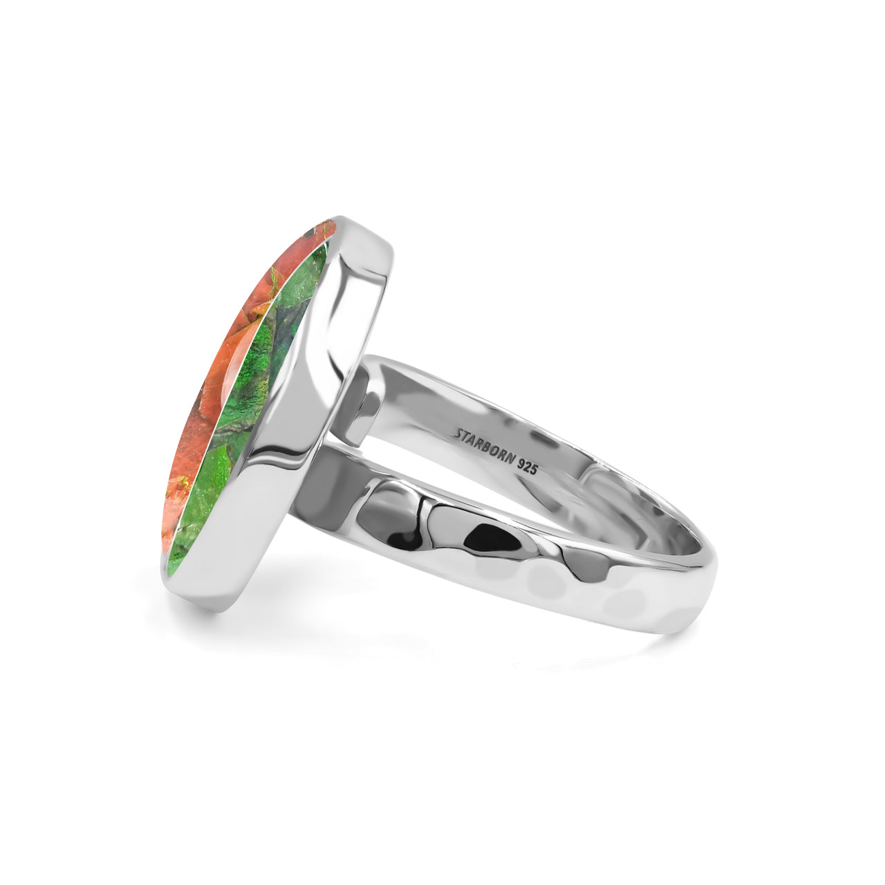 Starborn Colorfull Ammolite Yin & Yang Round Ring in Fine Sterling Silver