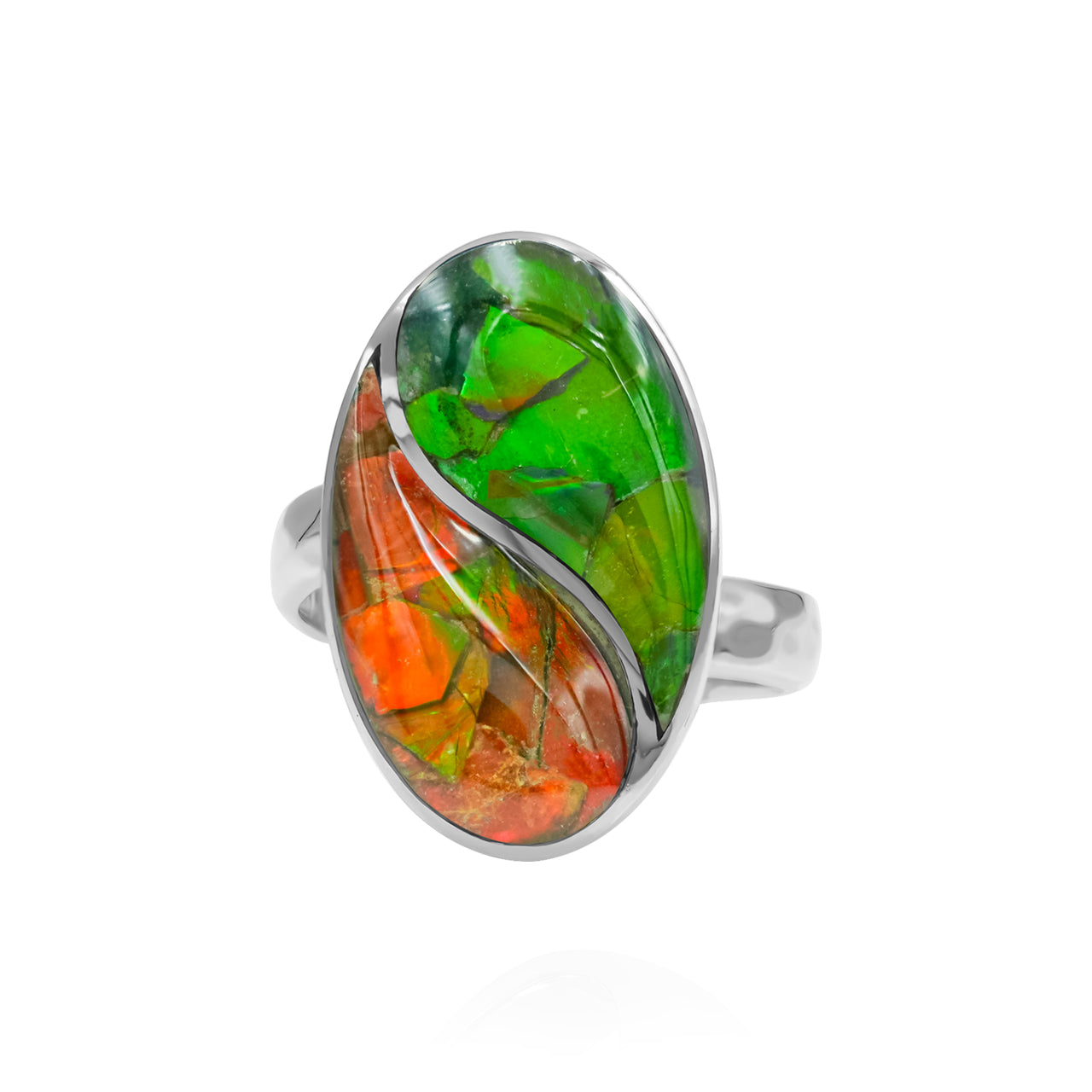 Starborn Colorful Ammolite Yin & Yang Oval Ring in Fine Sterling Silver
