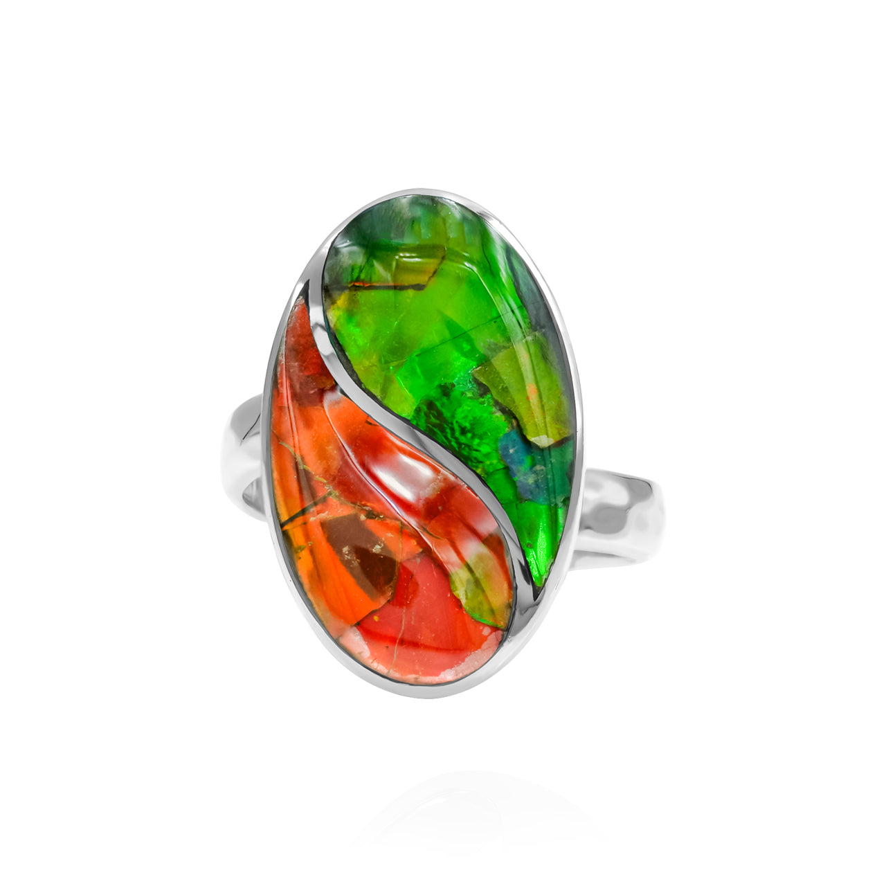 Starborn Colorful Ammolite Yin & Yang Oval Ring in Fine Sterling Silver