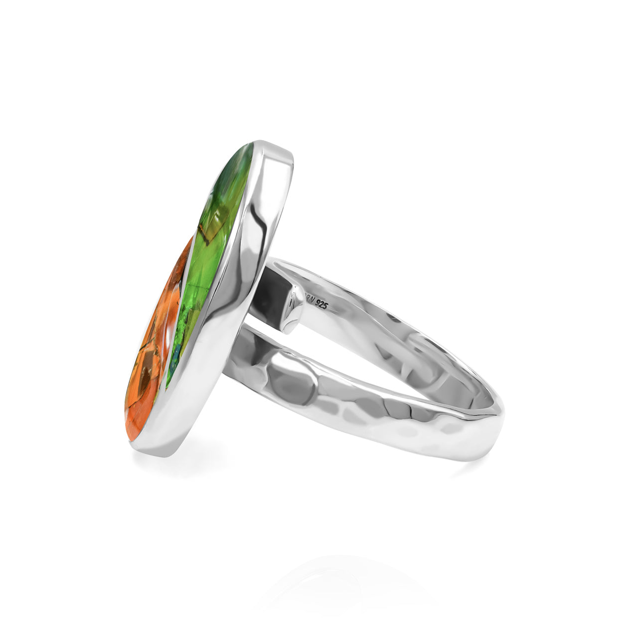 Starborn Colorful Ammolite Yin & Yang Oval Ring in Fine Sterling Silver