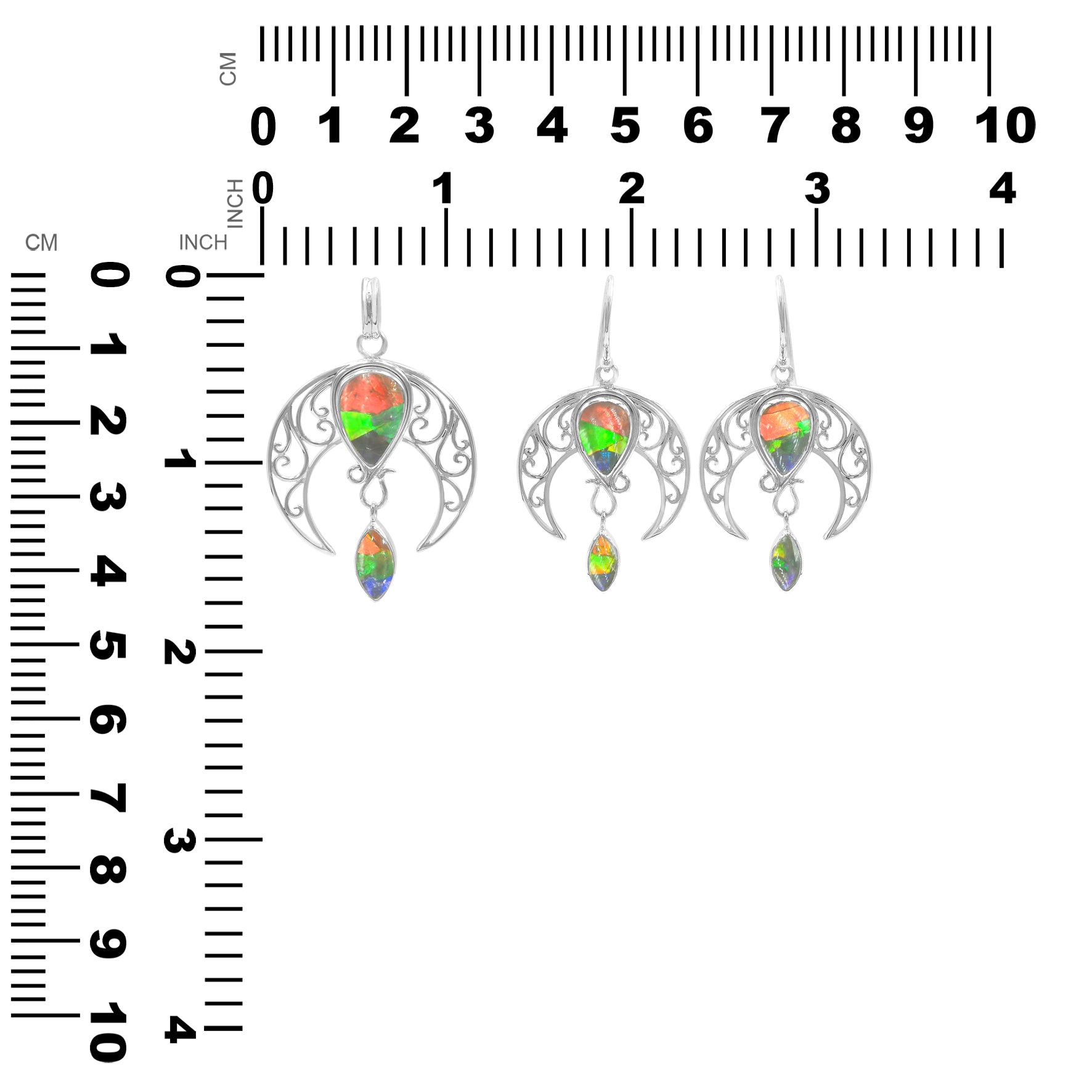 Starborn Ammolite Celestial Pendant and Earring Set in Sterling Silver
