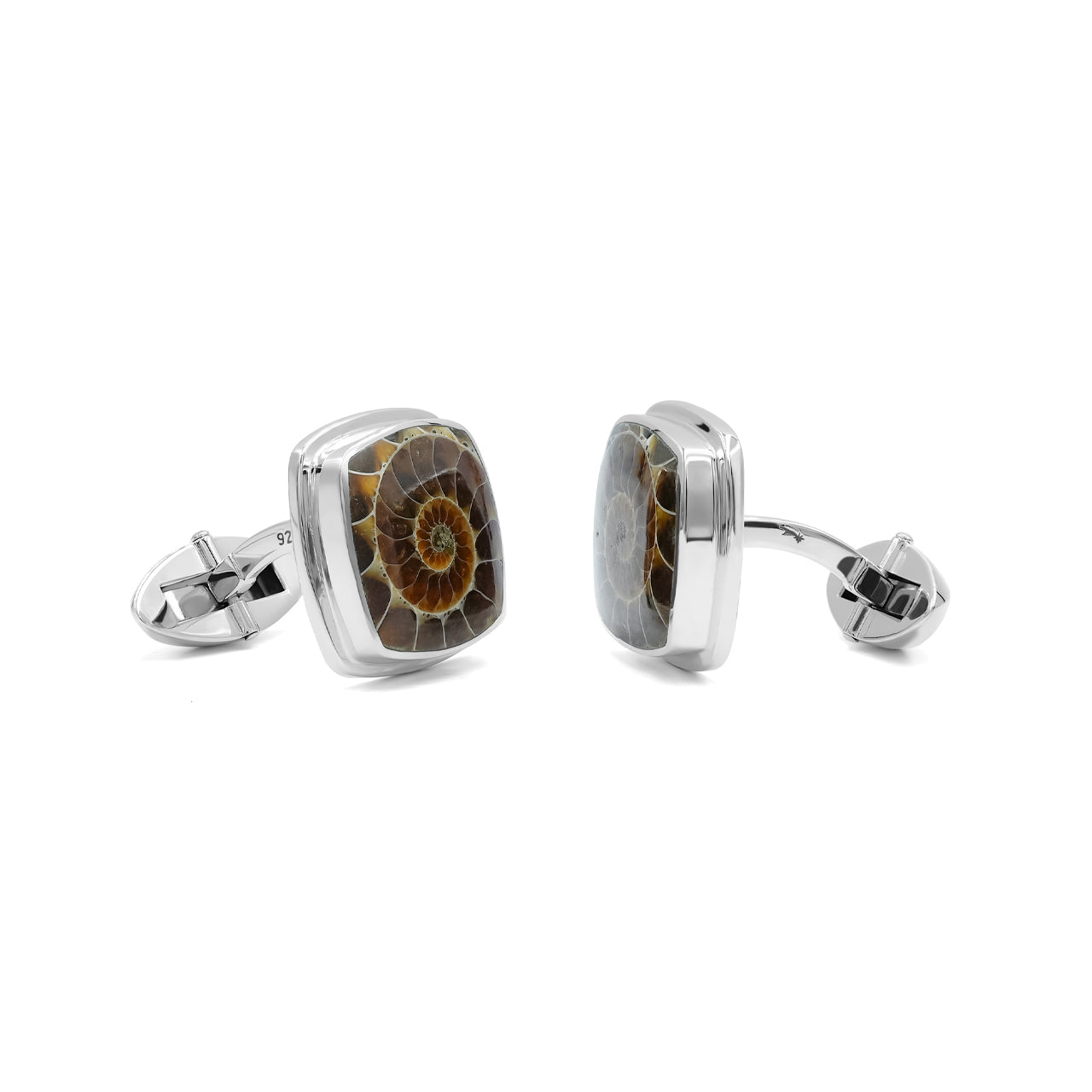Starborn Sterling Silver Cushion-Cut Fossilized Ammonite Cuff Links
