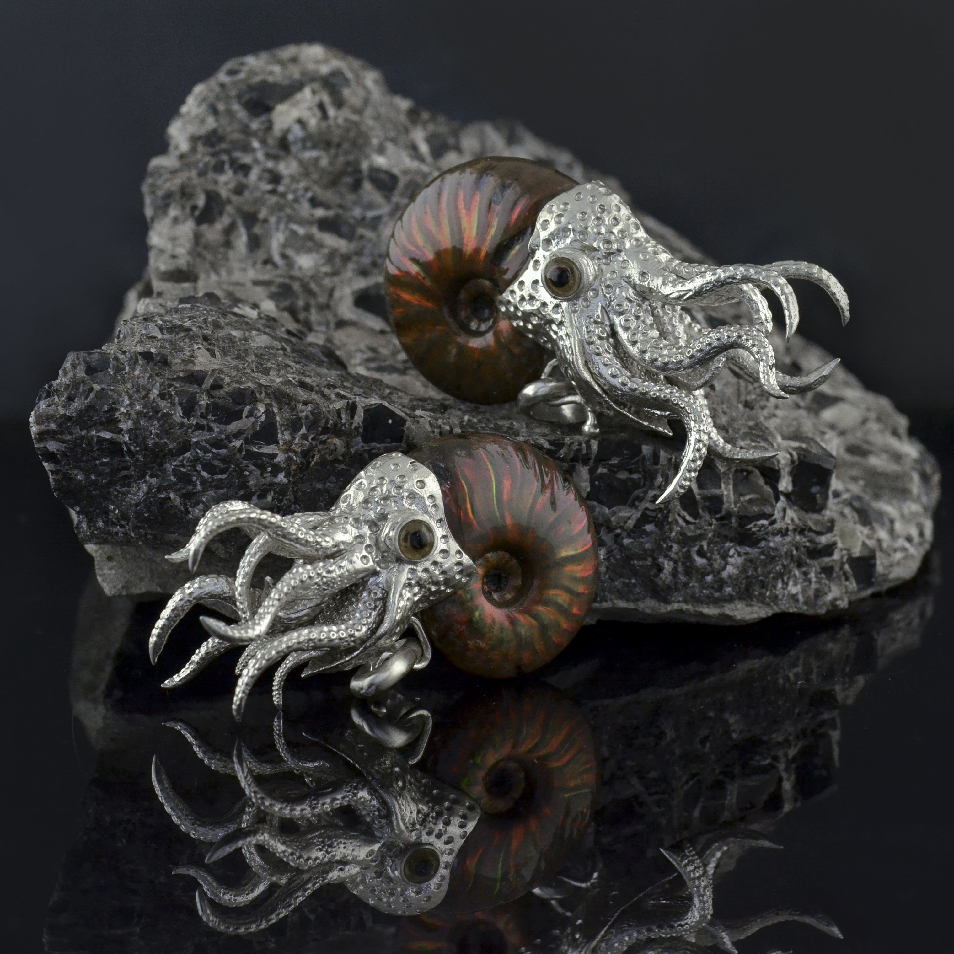Colgante Starborn Nautilus Amonite con tentáculos de plata en plata de ley