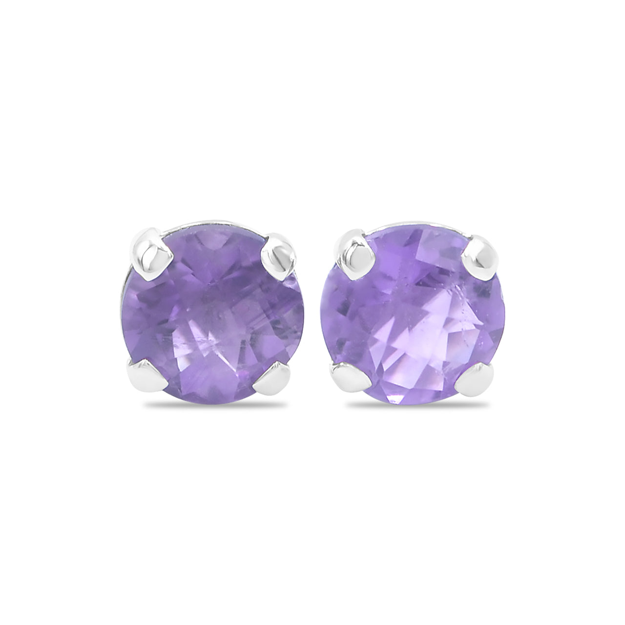 Starborn Amethyst Round Faceted Bezel Style Post Earrings in Sterling Silver
