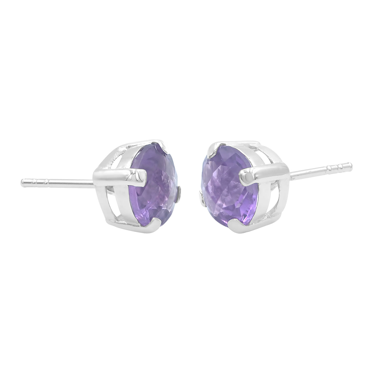 Starborn Amethyst Round Faceted Bezel Style Post Earrings in Sterling Silver