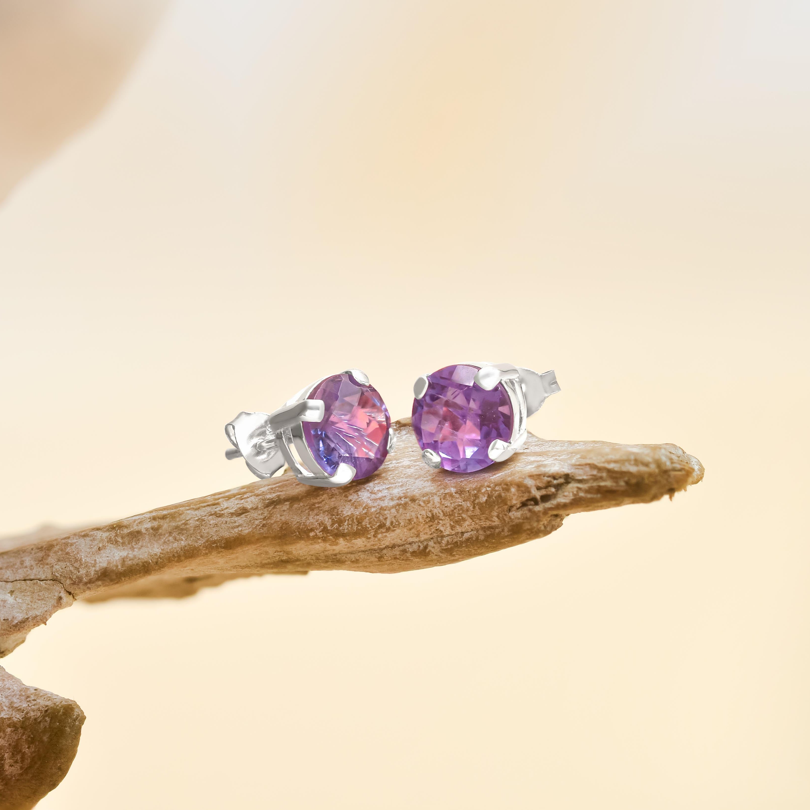 Starborn Faceted Gemstone 8 mm Round Post Earrings in Sterling Silver
