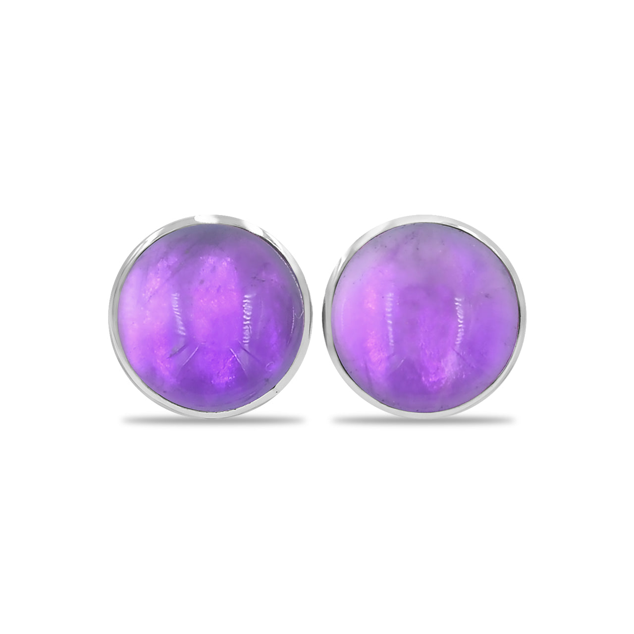 Starborn Amethyst Round Cabochon Post Style Earrings in Sterling Silver