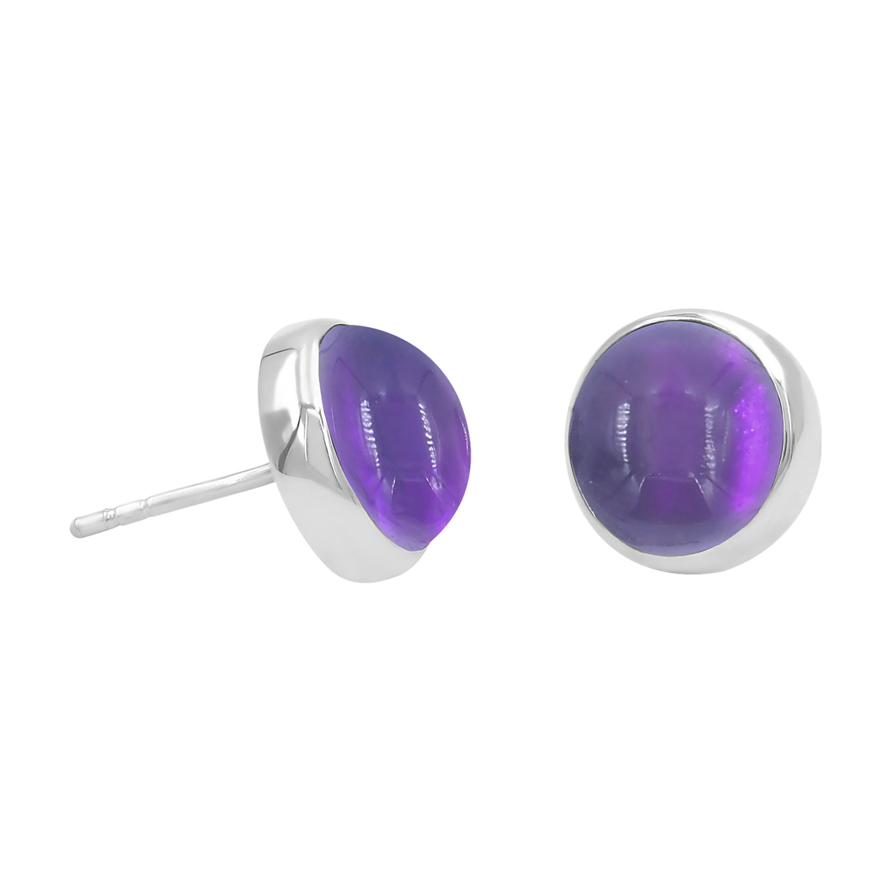 Starborn Amethyst Round Cabochon Post Style Earrings in Sterling Silver