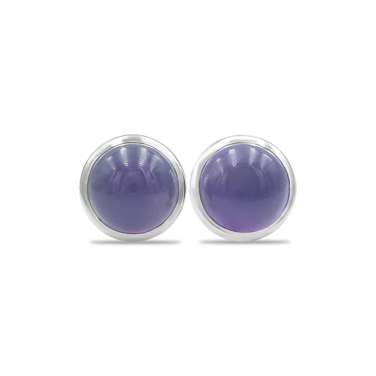 Starborn Amethyst Round Cabochon Post Style Earrings in Sterling Silver