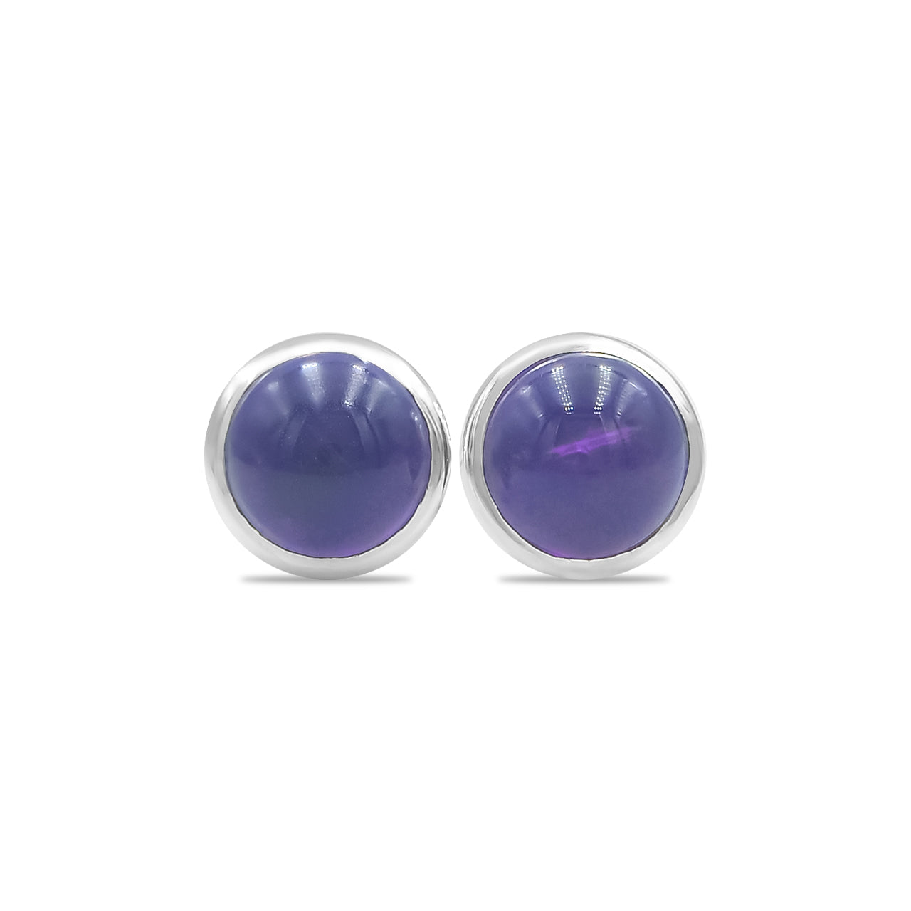 Starborn Amethyst Round Cabochon Post Style Earrings in Sterling Silver