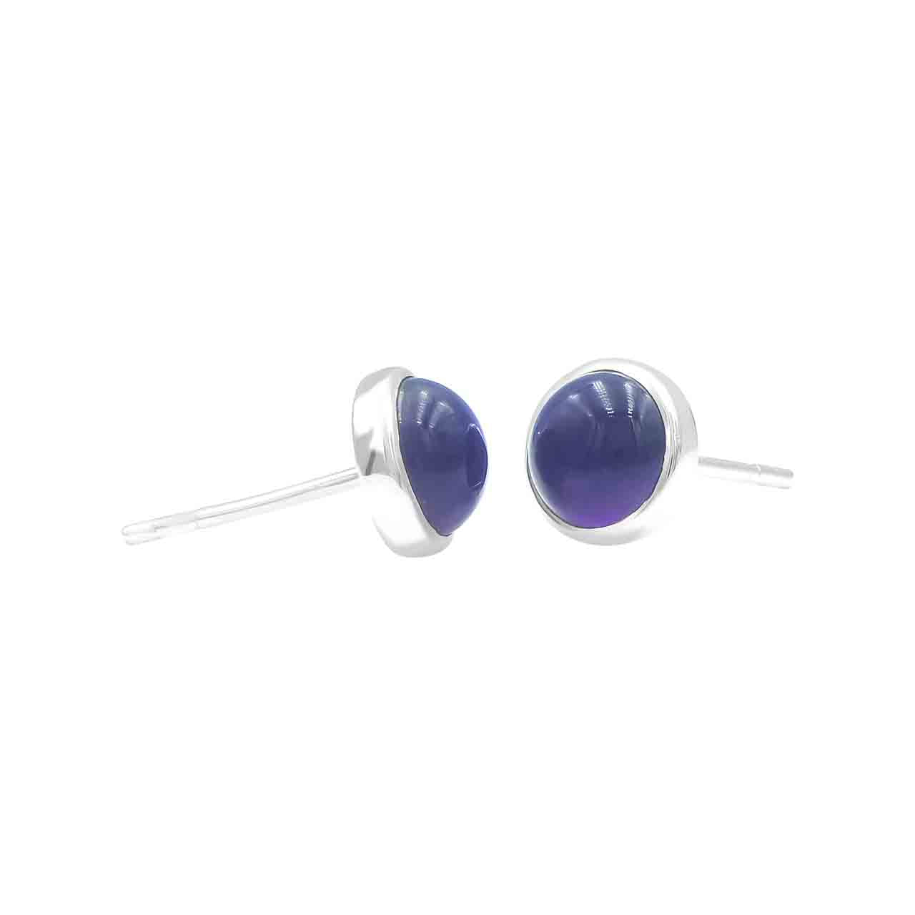 Starborn Amethyst Round Cabochon Post Style Earrings in Sterling Silver