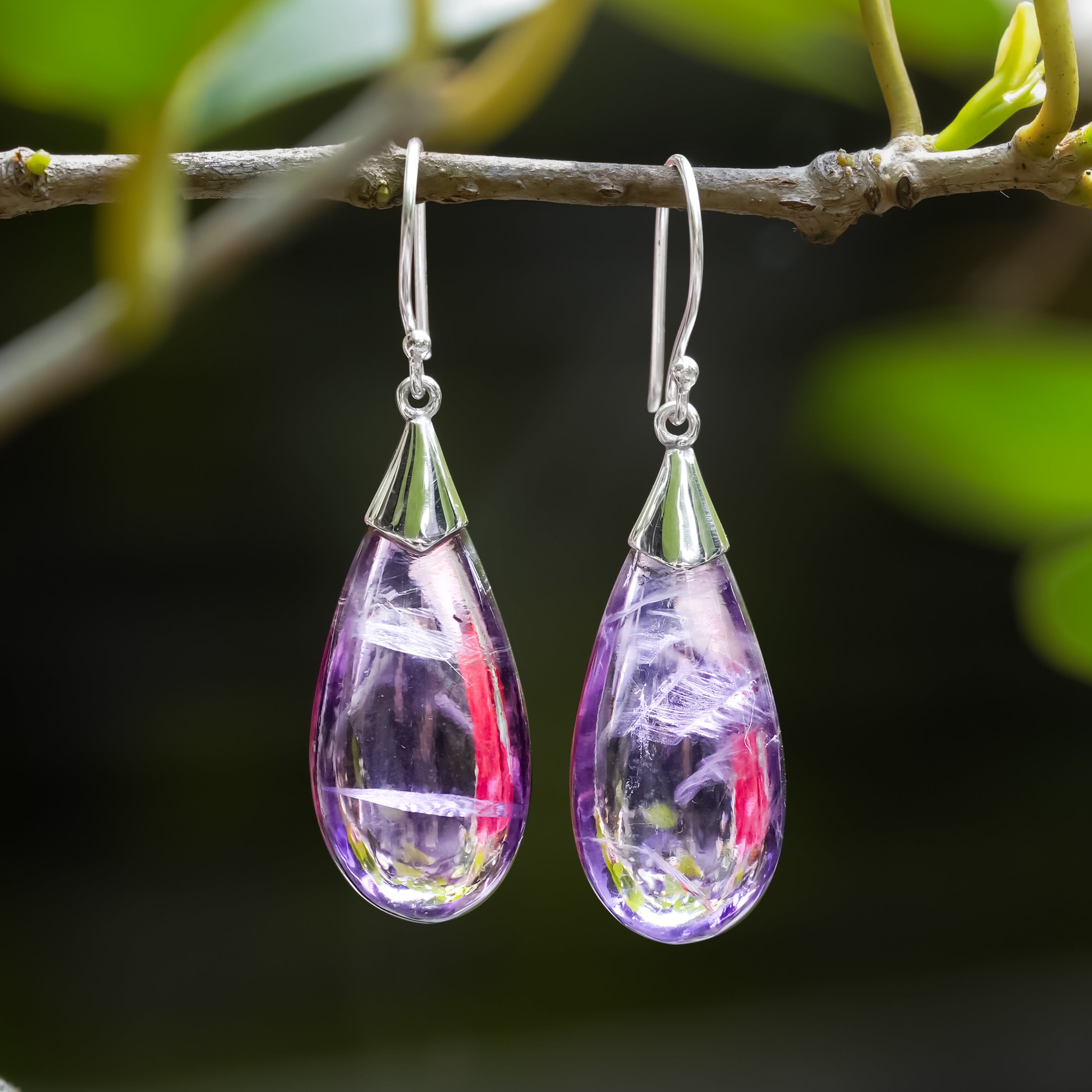 Starborn Amethyst Teardrop Dangle Earrings in Sterling Silver